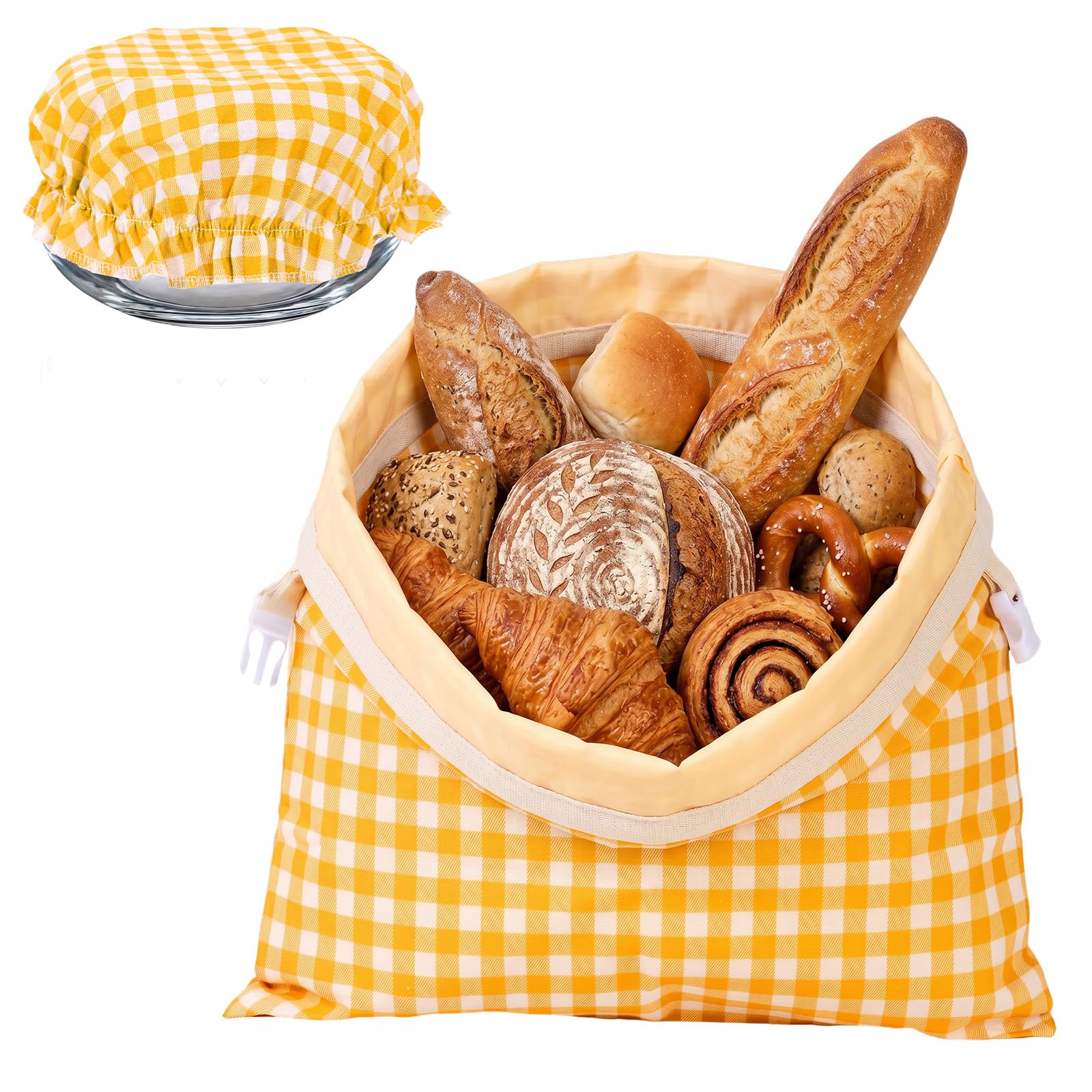 Beeswax Bread Bag Set, Reusable Sourdough Bread Storage Bag with Dough Proofing Bowl Cover, Freezer Freshness Keeper for Bakery Essentials, Homemade Breads(Yellow)