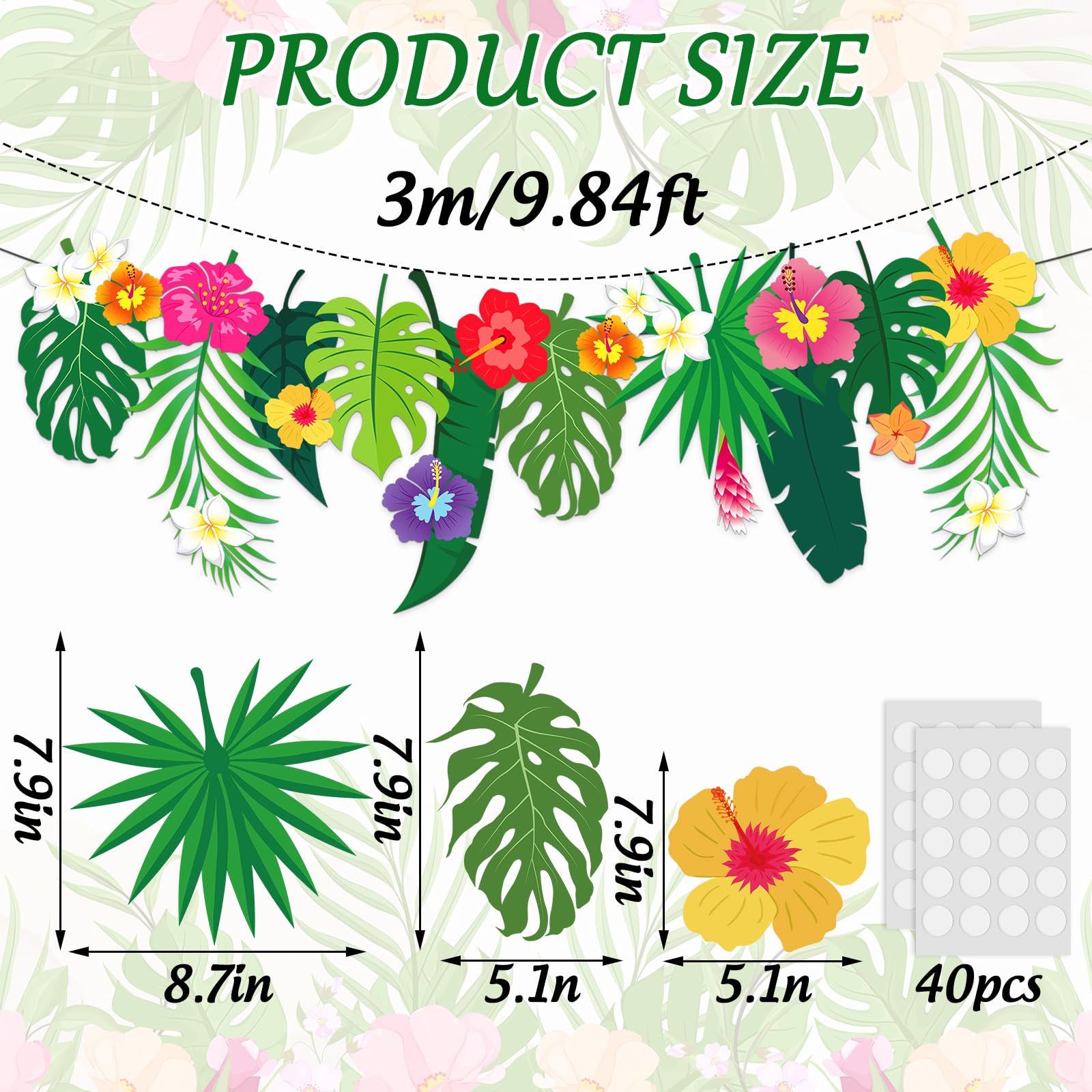 JarThenaAMCS Tropische Blumengirlande Luau Hibiskus Palmblätter Papier Banner Hawaii Aloha Party Girlande für Luna Geburtstag Sommer Strand Pool Party Dekor