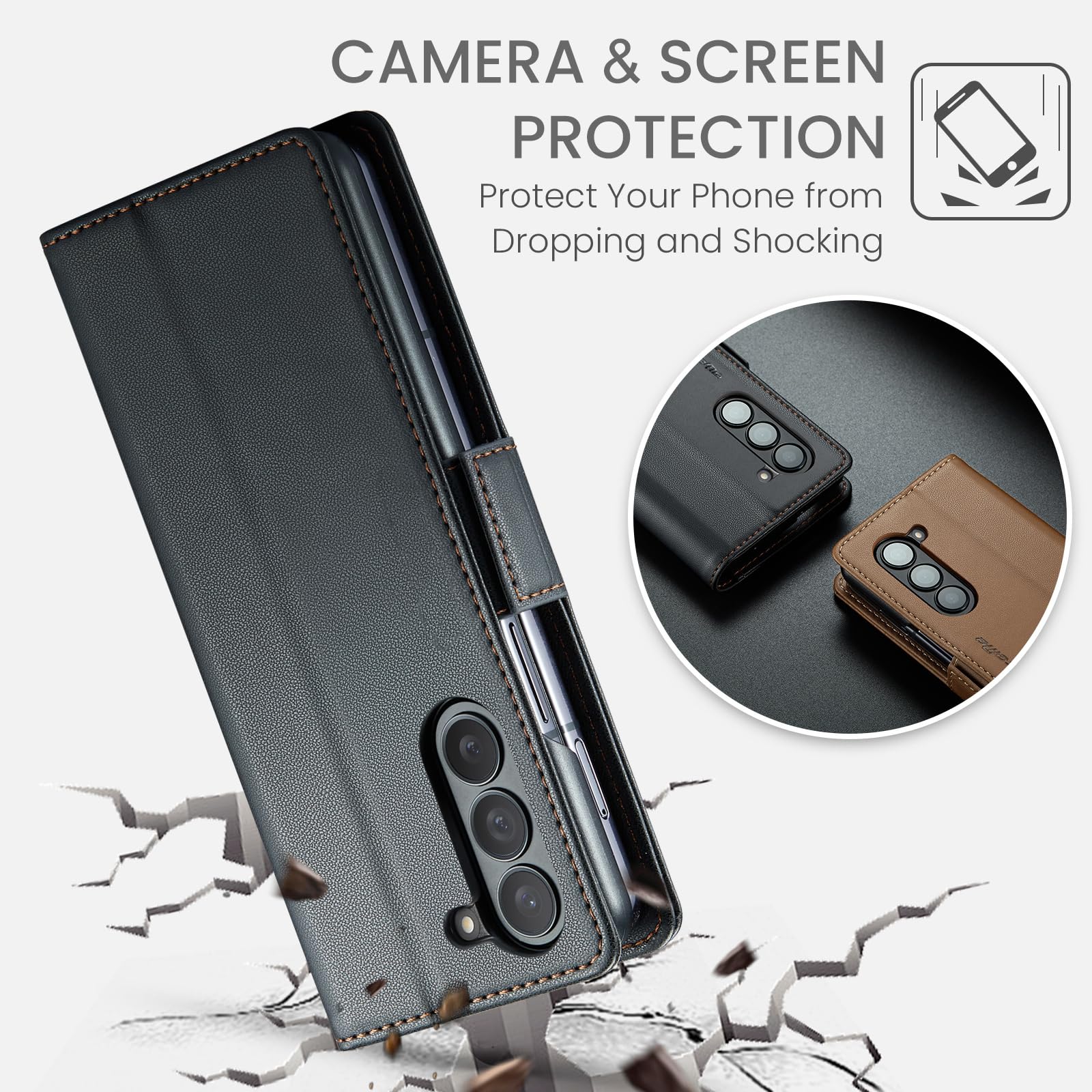 for Samsung Z Fold 5 Wallet Case with RFID Blocking, Card Holder Magnetic Closure Shockproof Kickstand Protective PU Leather Case for Samsung Z Fold 5 Flip Case Wallet - Black — view 8