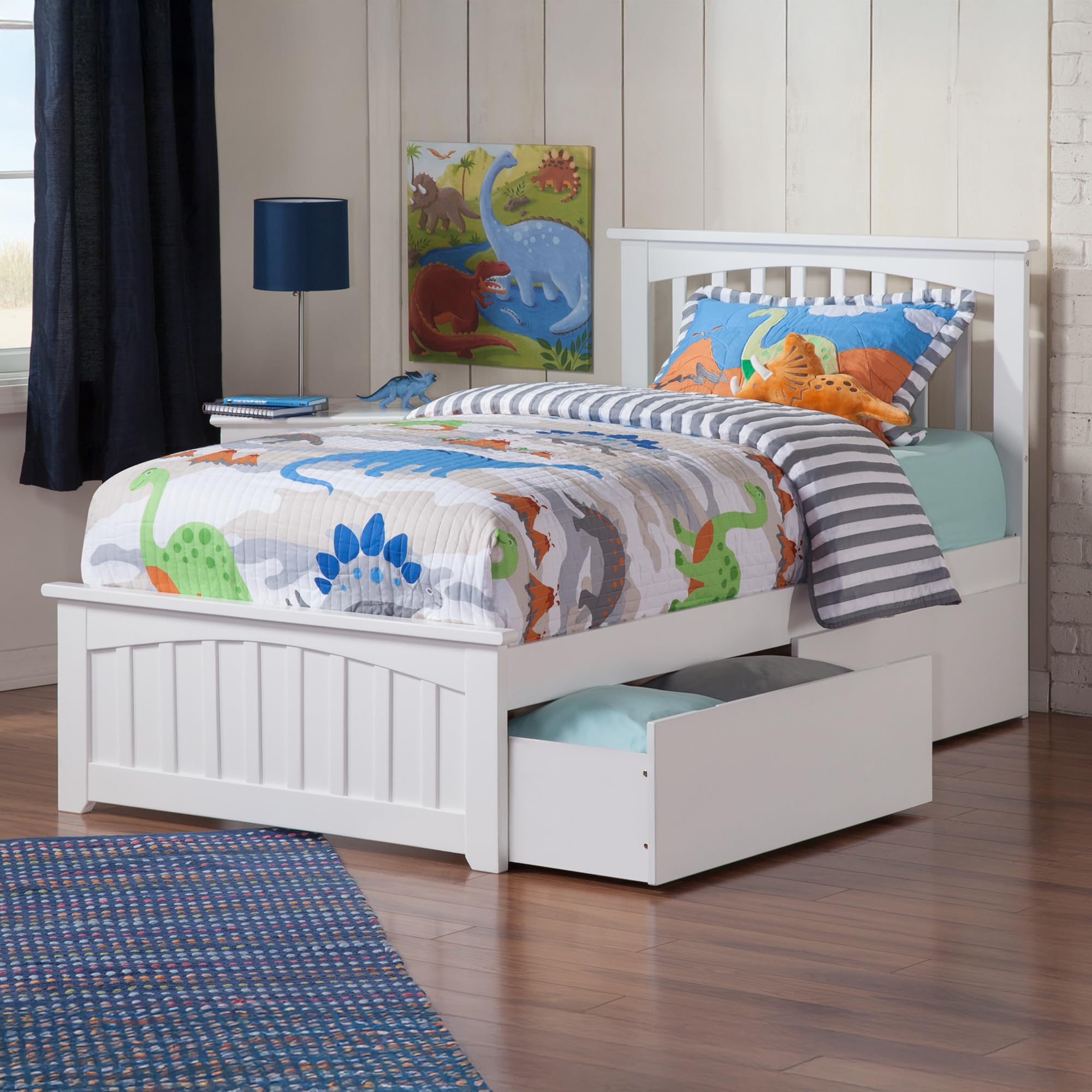 AFI, Mission Twin Platform Bed with Matching Footboard, Storage Drawers, and Attachable USB Charger, White