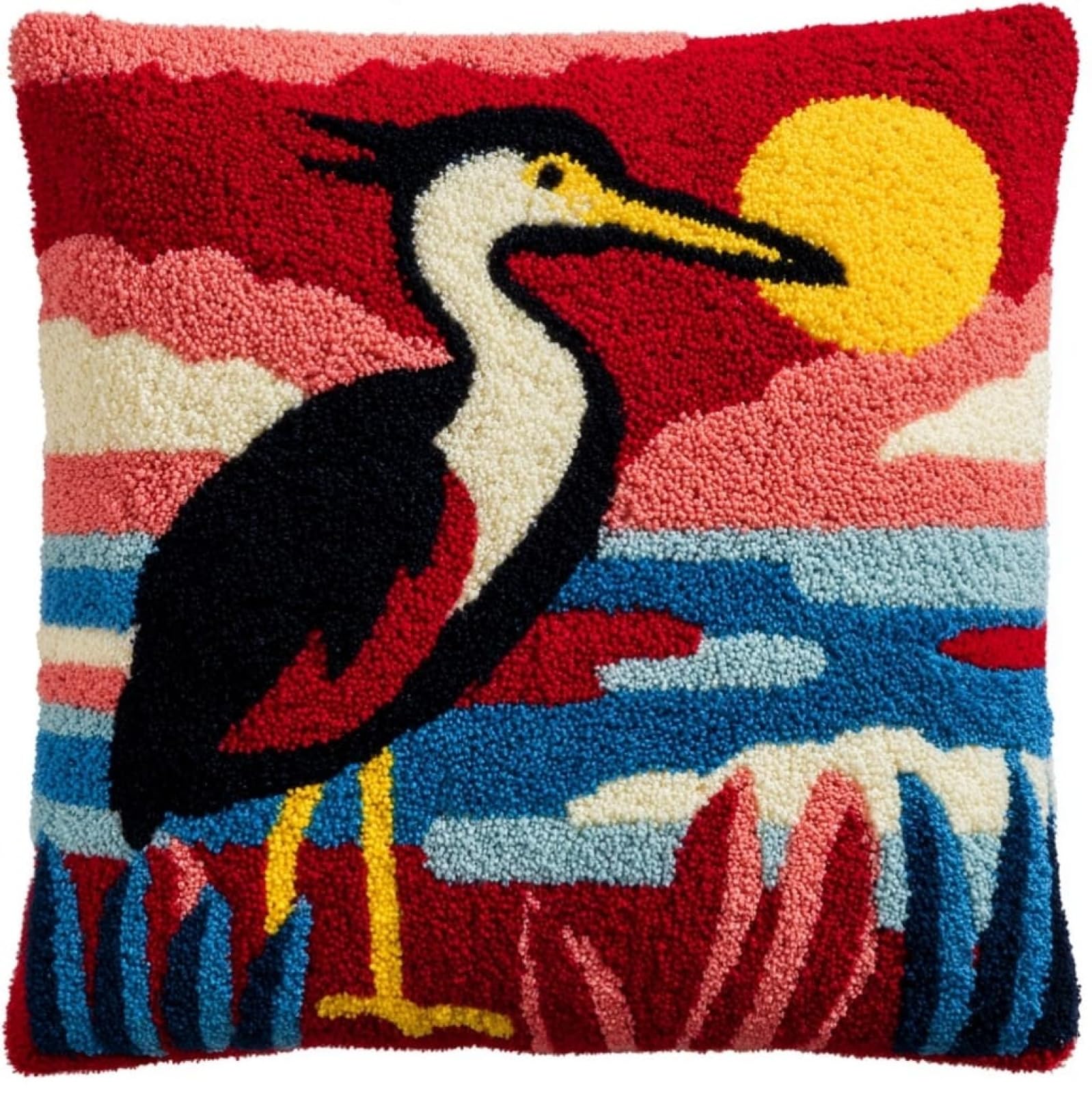 AxiangziK Latch Hook Pillow Kits for Beginners,Egrets 43x43cm DIY Crochet Cushion Creative Craft,Ideal for Home Decor and Fun Crafting