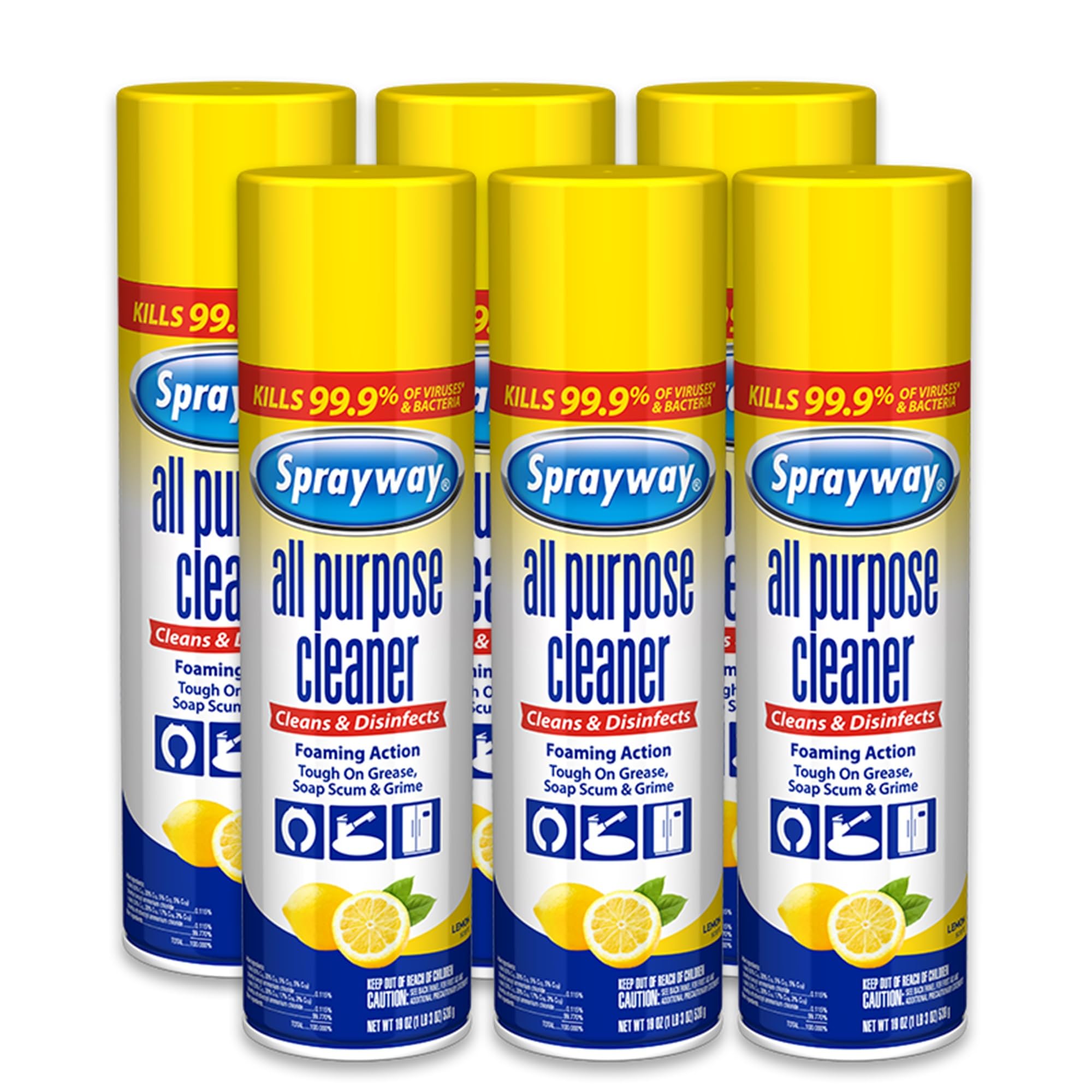 All Purpose Cleaner with Lemon Scent, 19oz, Pack of 6 | Foaming Action, Clean, Disinfect, Deodorize | Tough on Grease, Soap Scum, Grime | EPA Approved, Kills 99.9% of Viruses & Bacteria