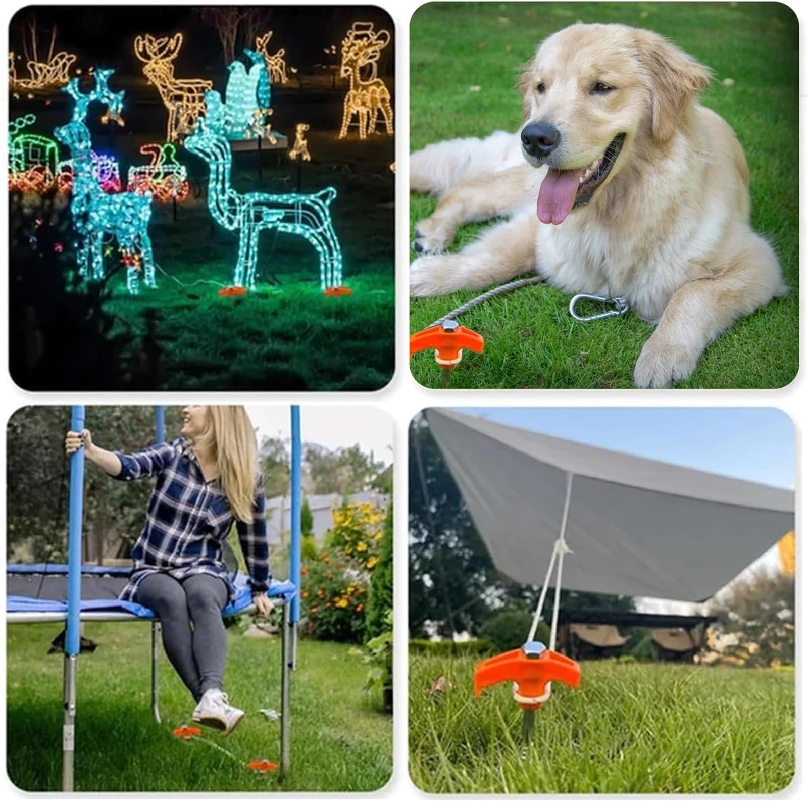 Lot de 16 piquets de tente, piquets d'ancrage au sol filetés en métal pour camping en plein air (rouge)