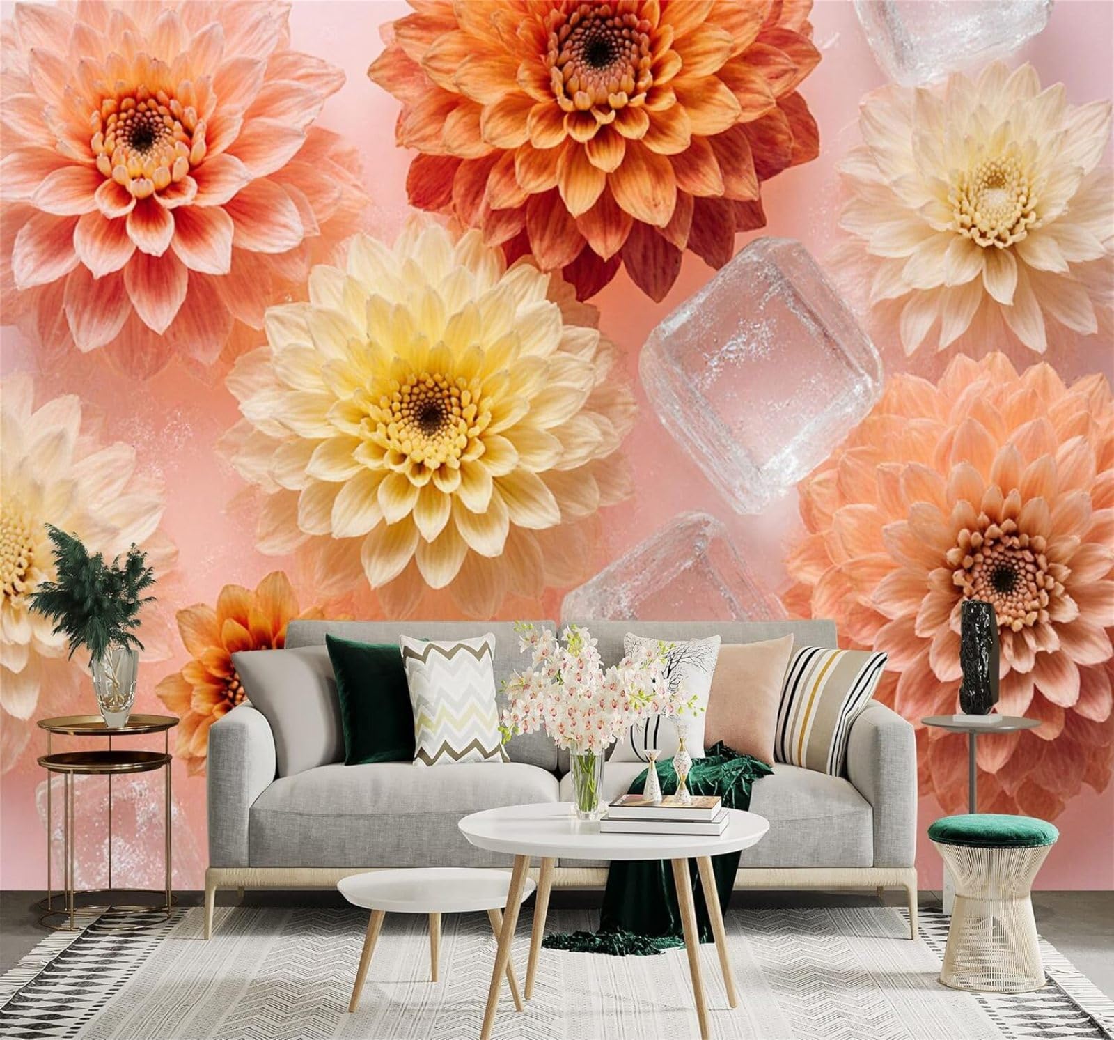 Beautiful Elegant Colourful Flowers Ice Cubes 3D Wallpaper Creative Modern Decoration Murals Home Decor Study Living Room Bedroom Sofa Background-430cm×300cm
