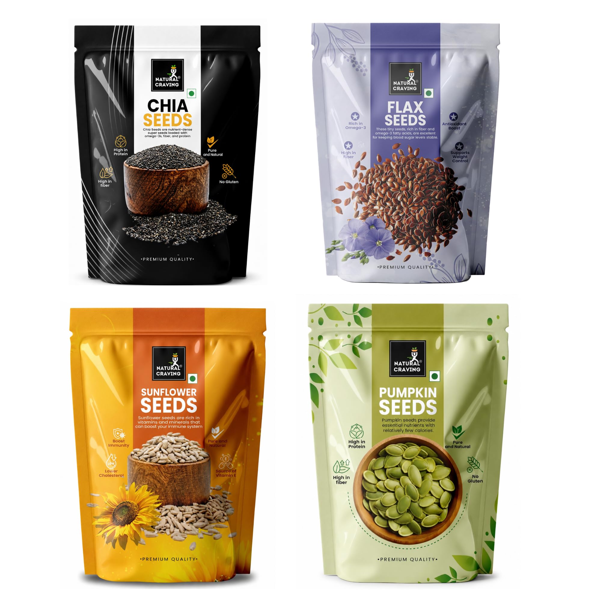 Natural Craving Super Seeds Combo Pack 400g | Sunflower, Pumpkin, Chia & Watermelon Seeds(Small Size) | Nutrient Rich | Perfect for Snacking, Smoothies & Salads(100g Each) — Amazon image 7