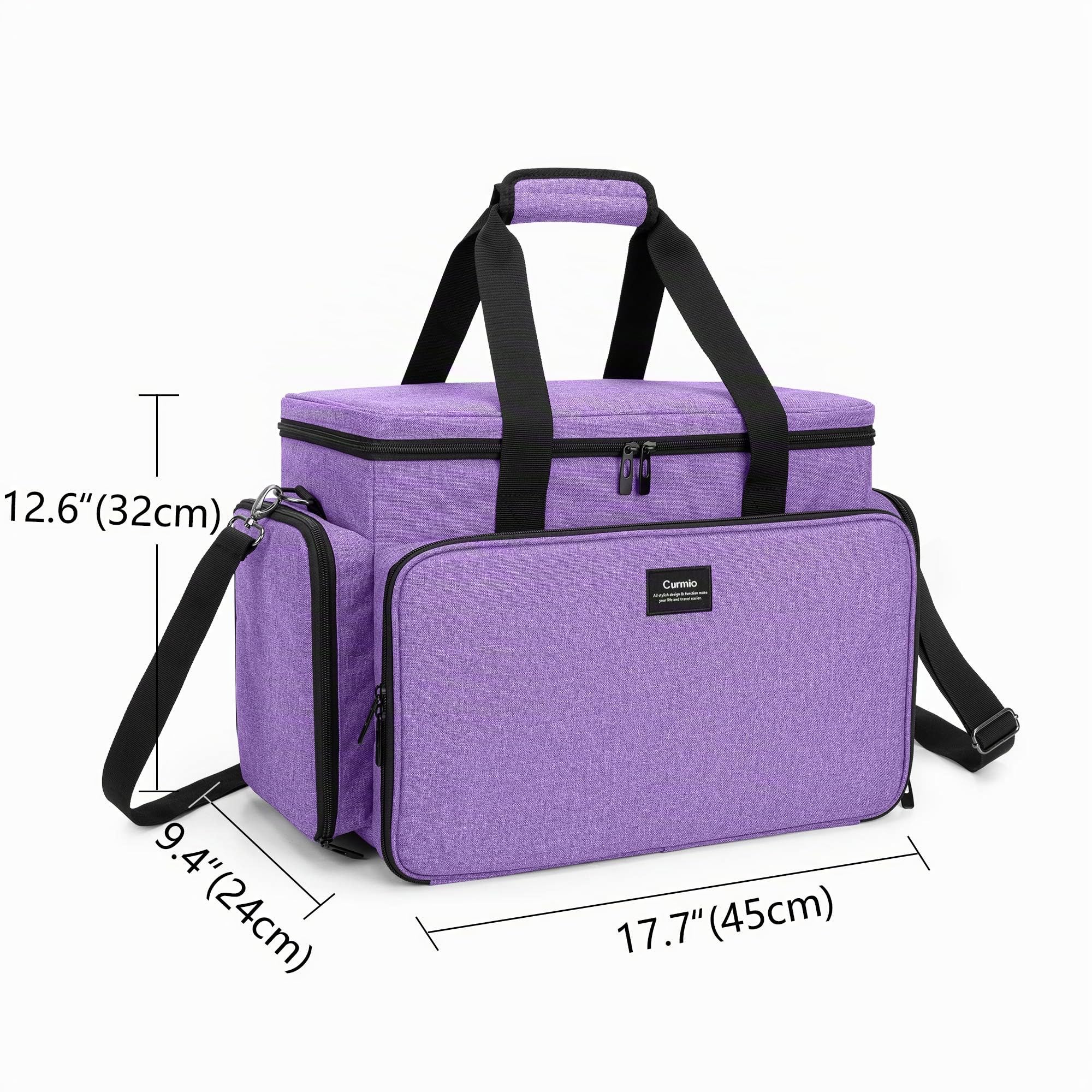 CURMIO Sac Machine à Coudre avec Pochette Amovible pour Accessoires, Violet | Étui Portable pour Plupart des Machines Standard, Fond Antidérapant, Bandoulière Amovible, Poignée de Transport, Sacoche Vide