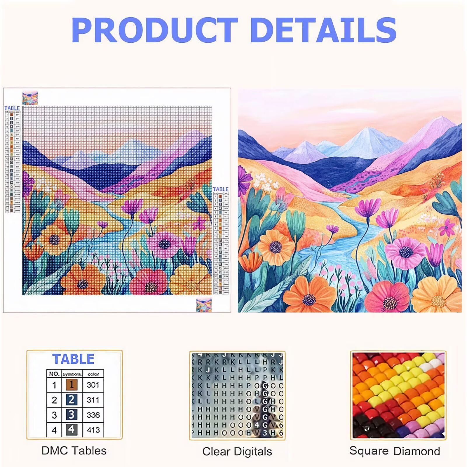 Diamond Painting Adulti, Fiore Diamond Painting Kit Completo, 5D Pittura Diamante Bambini Attività Manuale Creativa e Idea Regalo, Diamantini Crystal Art Tela Fai Da Te Kit 70x70cm Montagna FX#666