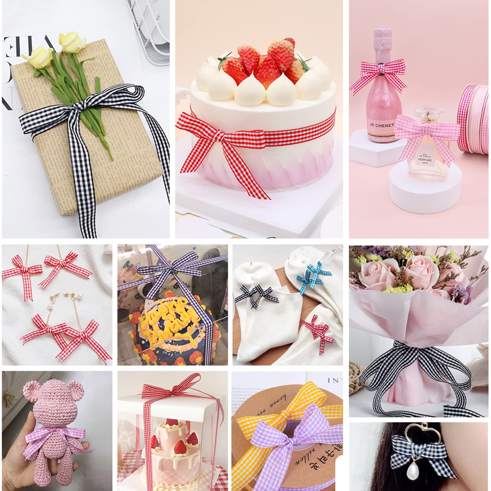 Ruban Vichy En Polyester à Carreaux - 3 Rouleaux - Bleu Clair