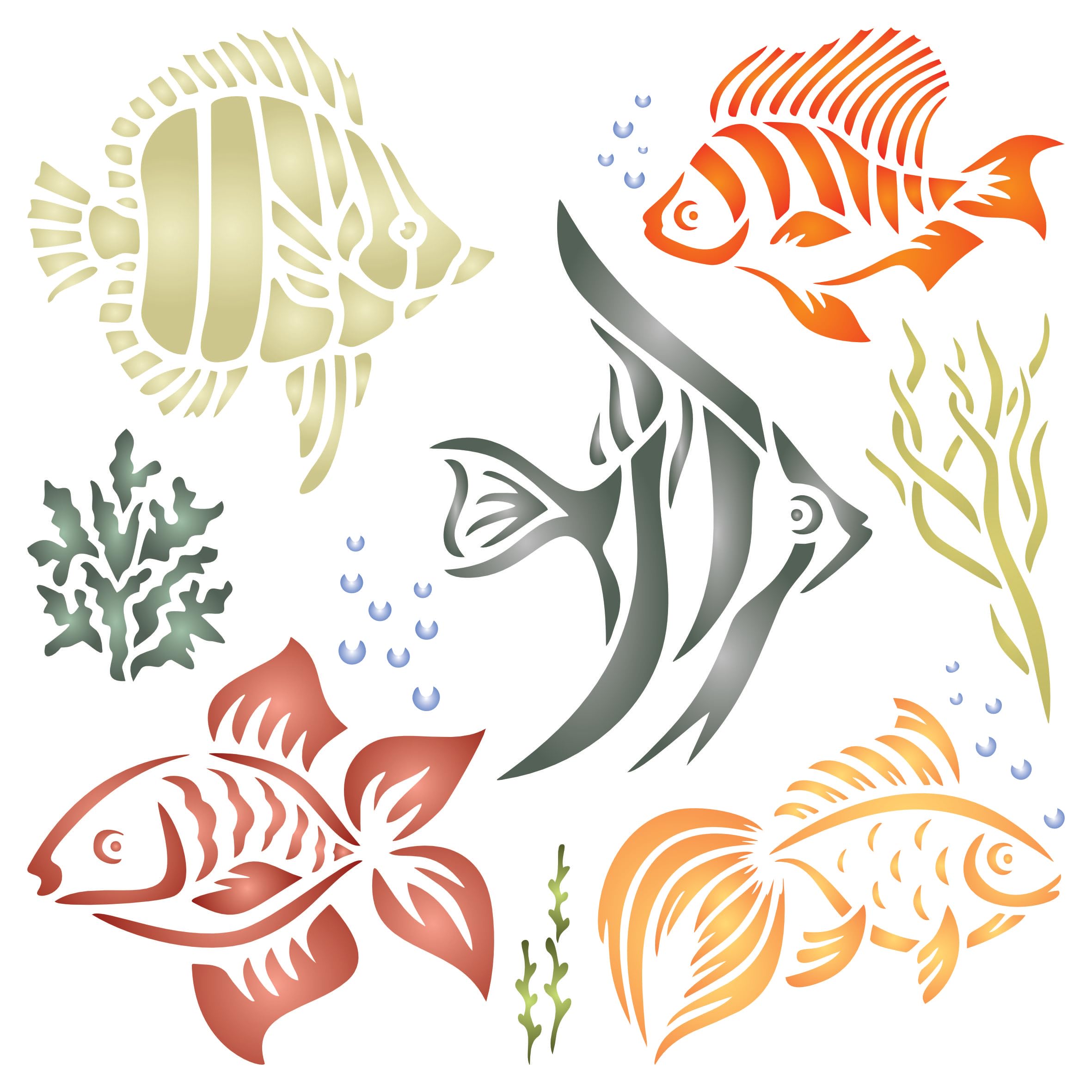 Pochoir poisson 11x11 cm réutilisable en Mylar pour décor mural récif marin
