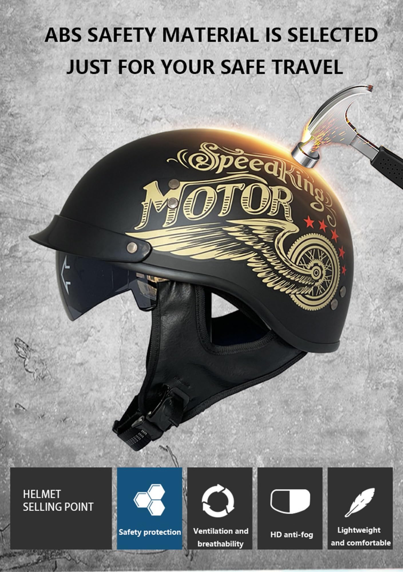 Halbhelm Halbschalenhelm mit ECEDOT Zertifizierung Jethelm Retro mit Sonnenblende, Chopper Helm Roller Helm Offenem Helm, Street Moped Halbhelme, mit Herausnehmbarem und Waschbarem Futter(9,M=57