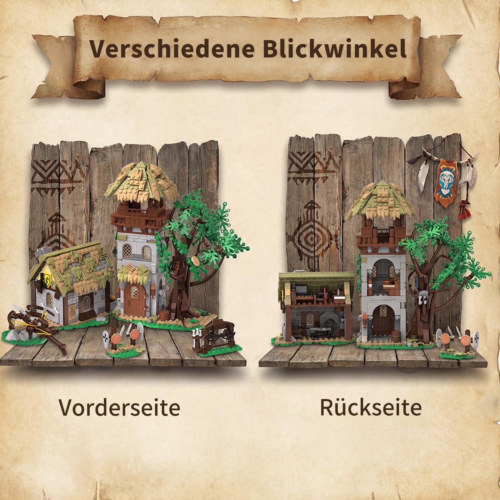 Greenwood Trainingsgelände Mittelalter Ritterburg Klemmbausteine Burg Modell, Retro Mittelalterliches Castle Modular Building für Erwachsene (1109 Teile)