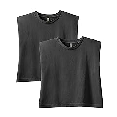 Women's Heavyweight Cotton, Boxy, Cropped, and Garment Dyed Muscle T-Shirt, Style G307GD, 2-Pack