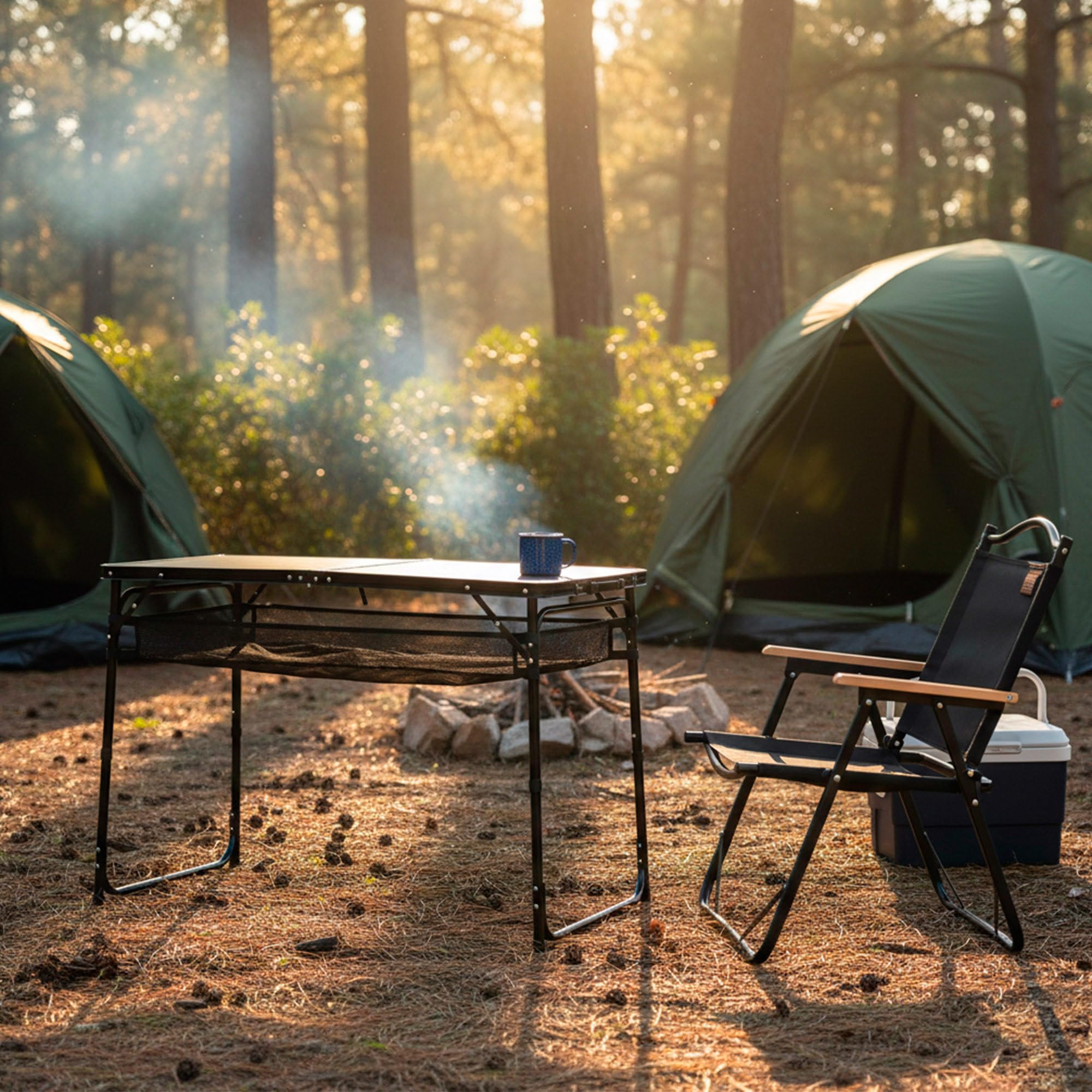 AKTIVE Table Pliante, Noire, 120X60X60, 70 cm, Hauteur Réglable, Butées Antidérapantes, Supporte 30 kg, Poignée de Transport, Comprend Un Filet auxiliaire Amovible, Tables de Camping, Plage