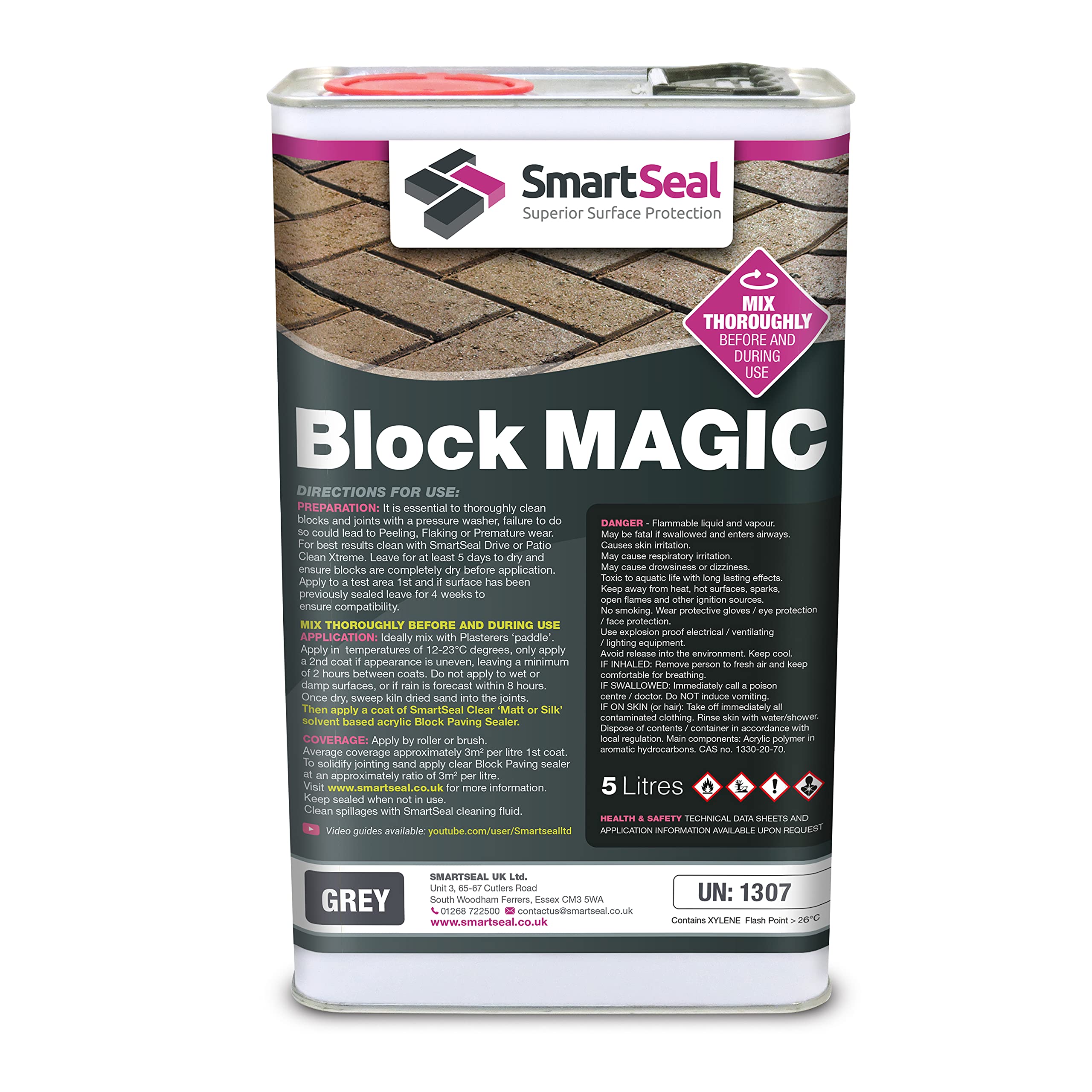 Smartseal ‘Block Magic' – A Re-Colouring Block Paving Sealer. Superior to a Concrete Paint - Transform Old Block Paved Drives or Patios - Easy to Apply (Grey, 5 Litre)