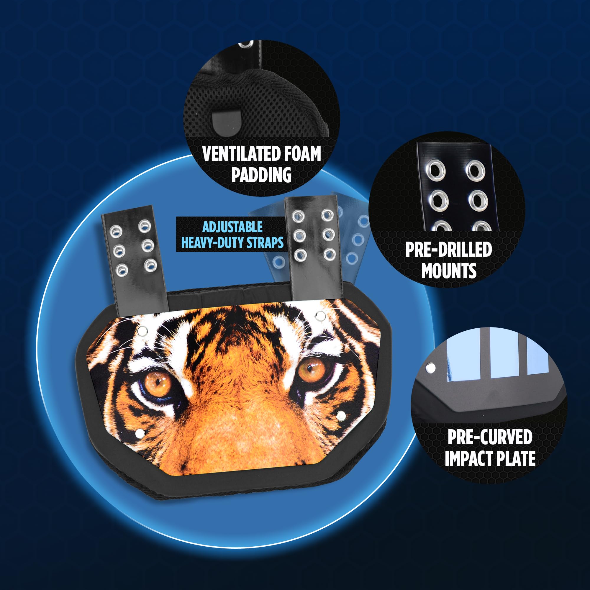 Sports Unlimited Tiger - Placa trasera de fútbol para hombreras, ajuste universal, almohadilla de espalda baja, para jóvenes y adultos