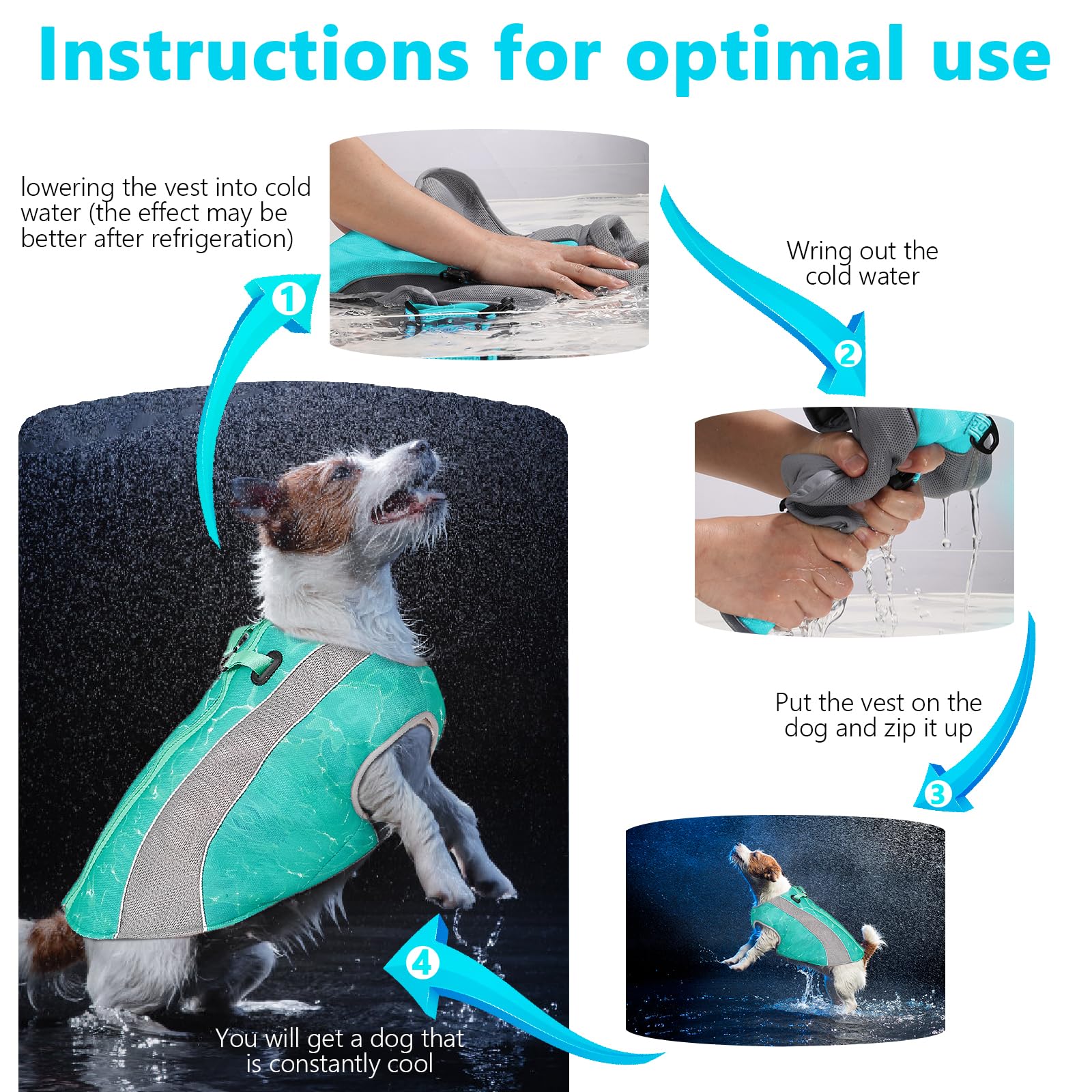Gilet Rinfrescante Cani Pettorina Refrigerante Cane da Compagnia con Striscia Riflettente di Sicurezza e Cerniera Regolabile Efficace Evaporativo Cappotto Refrigerante Cane All'aperto(Verde S)