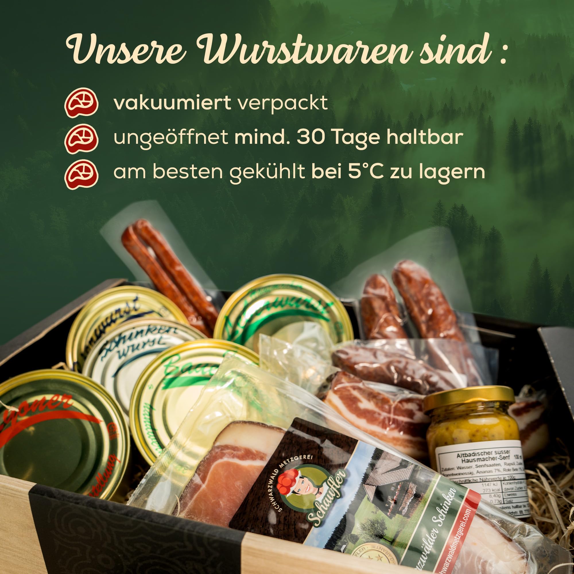 Schwarzwald Metzgerei Geschenkset Dosenwurst 10-teilig Wurstspezialitäten Altbadischer Senf Schinken Speck