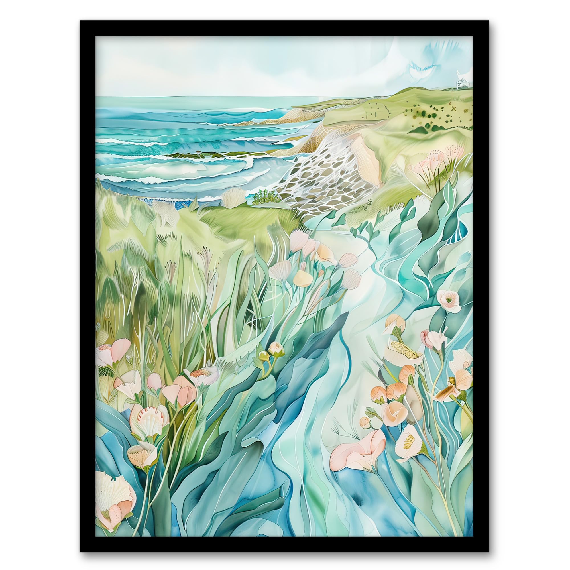 Artery8 East Riding English Coastal Scene Watercolour Living Room Artwork Framed Wall Art Print A4