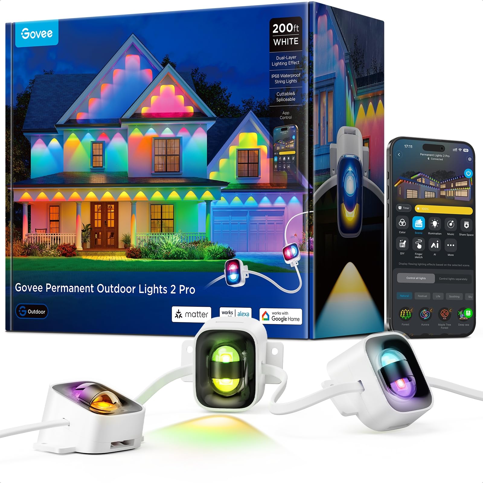 Govee Permanent Outdoor Lights 2 Pro, 200ft with IP68 Waterproof, White