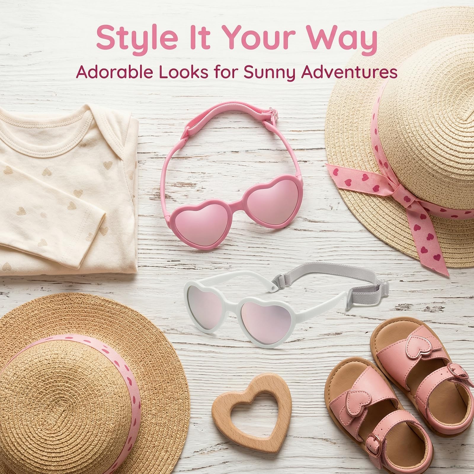 2pcs Baby Girl Polarized Sunglasses with Strap, Toddler Sunglasses for Infant Age 0-24 Months, Kids Travel Essentials - 4