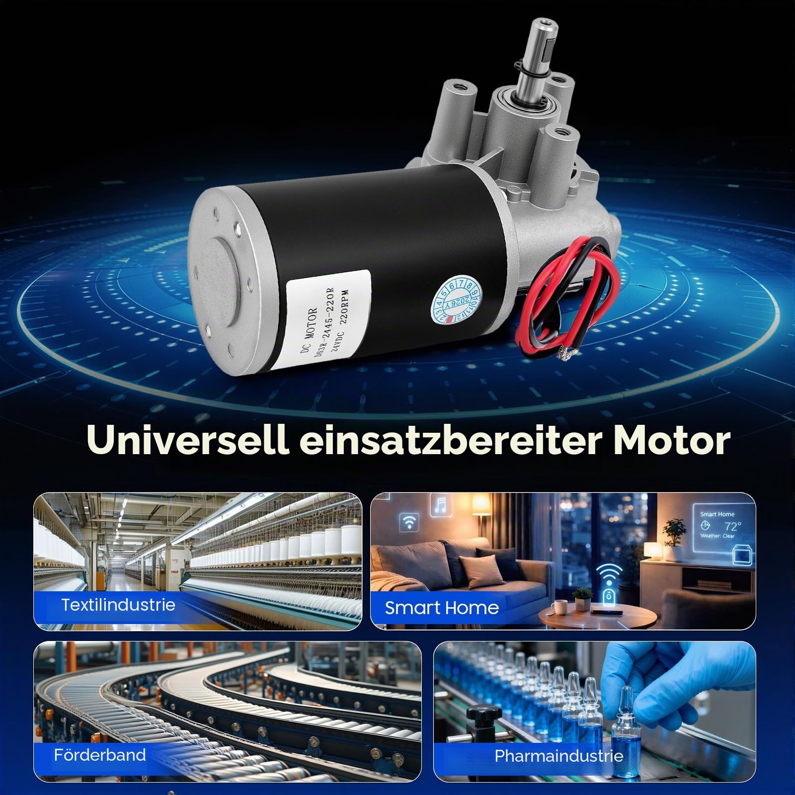 DC-Motor-Getriebemotor, Getriebemotor mit hohem Drehmoment und geringem Geräuschpegel, Nenndrehzahl 160±20 RPM, Übersetzung bis zu 3:60, 24V