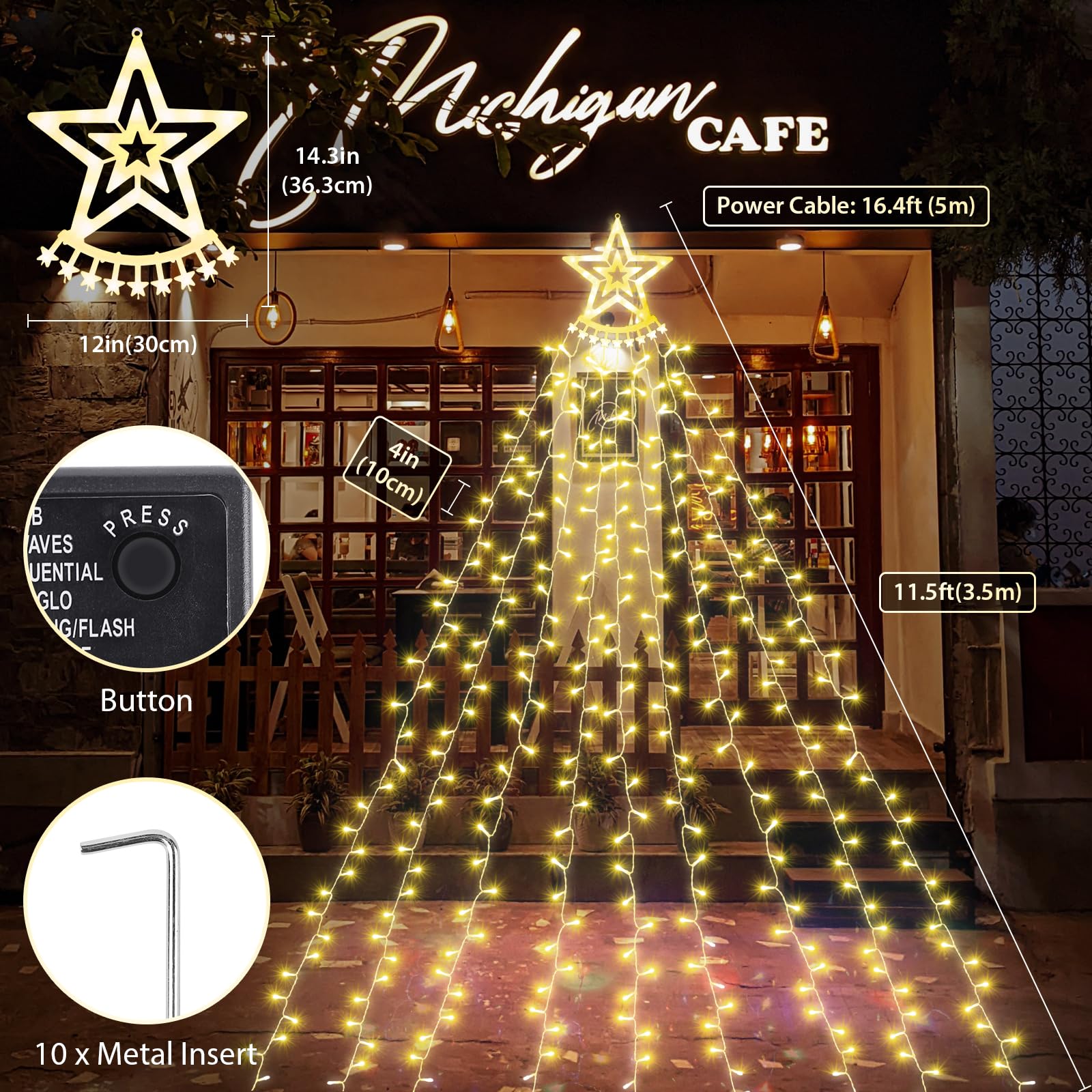 SALCAR Outdoor Christmas Lights, 3.5m x 9 Strands Fairy Lights with 30cm Star Topper, 350 LEDs - Image 3