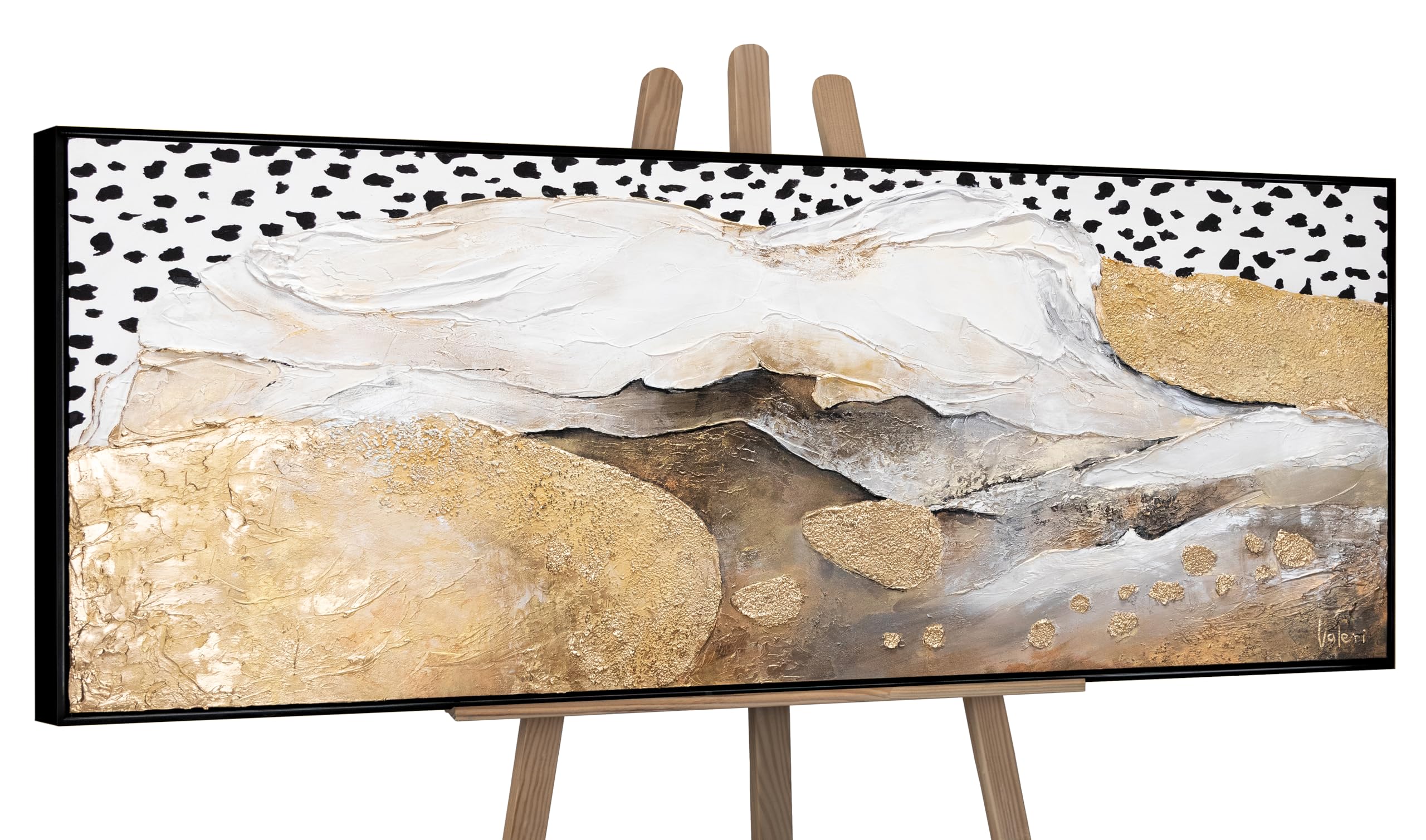 YS-Art Abstract framed acrylic painting Ice cream dream of a leopard Framed wall art for bedroom Hand-painted textured artwork Home decor 60x20 inch