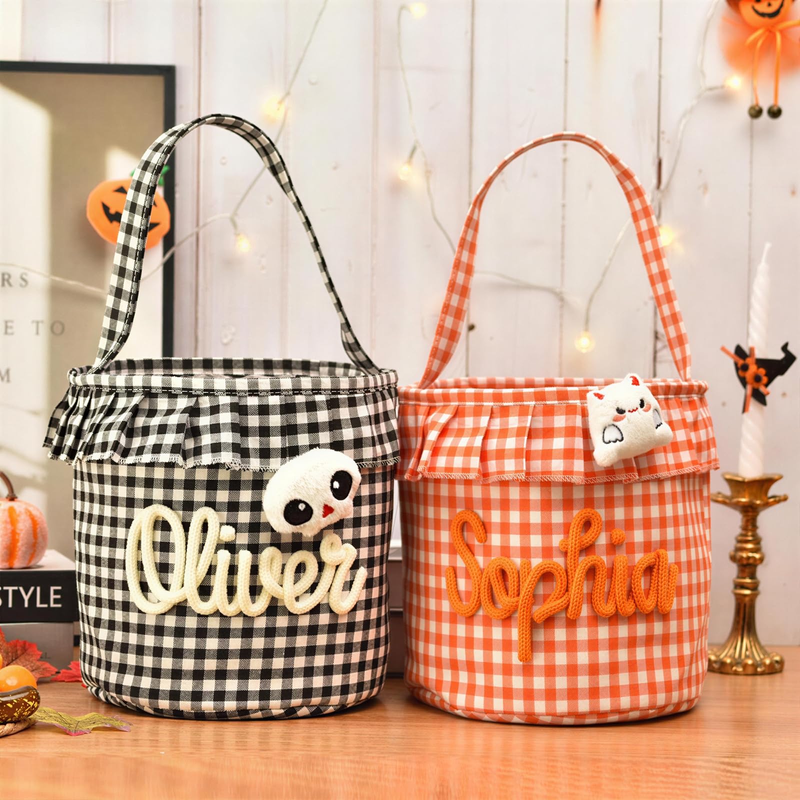 Personalised Trick or Treat Bag Embroidered Name Custom Halloween Basket