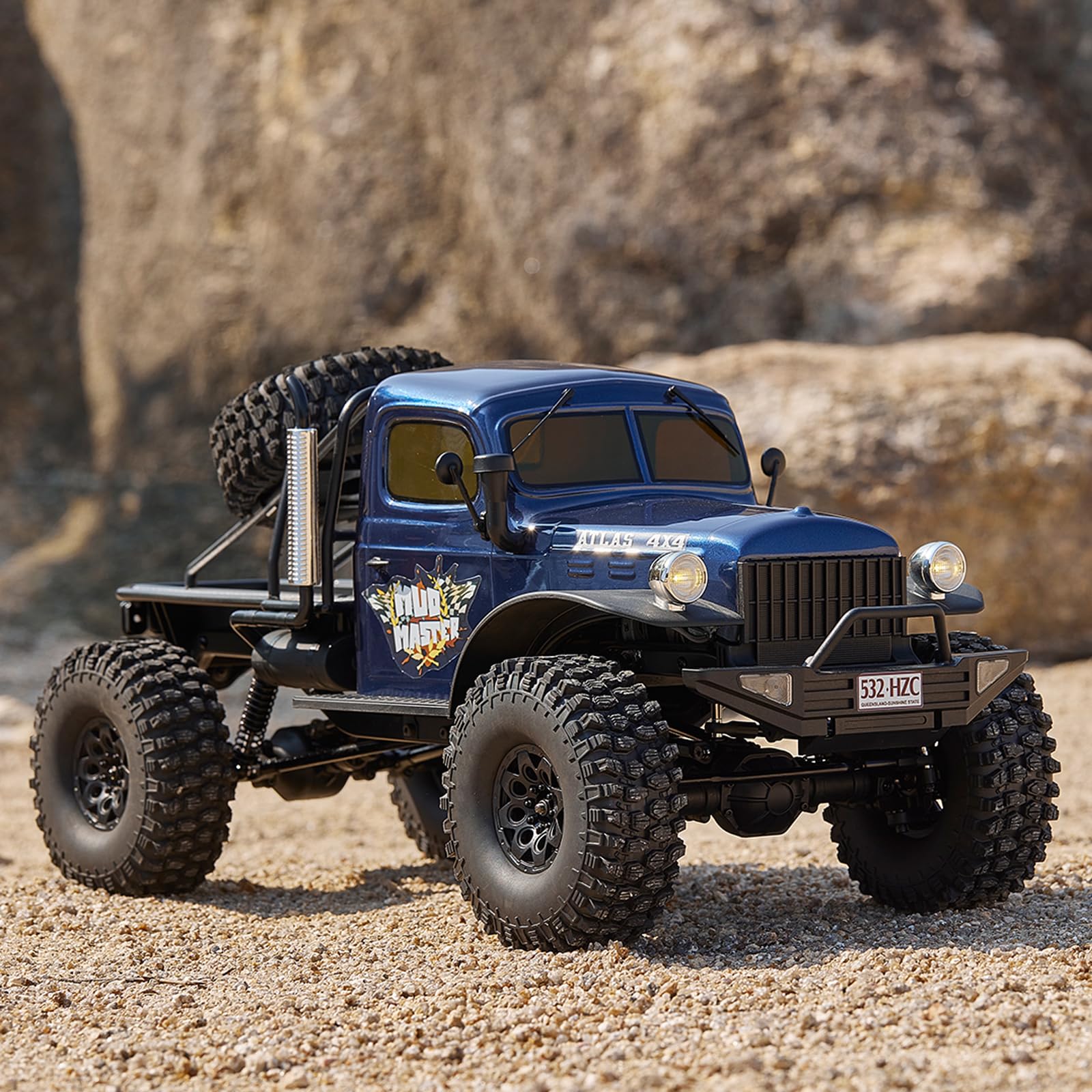 EAZYRC FMS Rochobby 1/10 Atlas Ready Set RC Crawler RC Truck 4x4 con iluminación, radio de 2.4 GHz, rodamiento de bolas, engranaje de metal completo, suspensión de 4 eslabones, separación rápida de