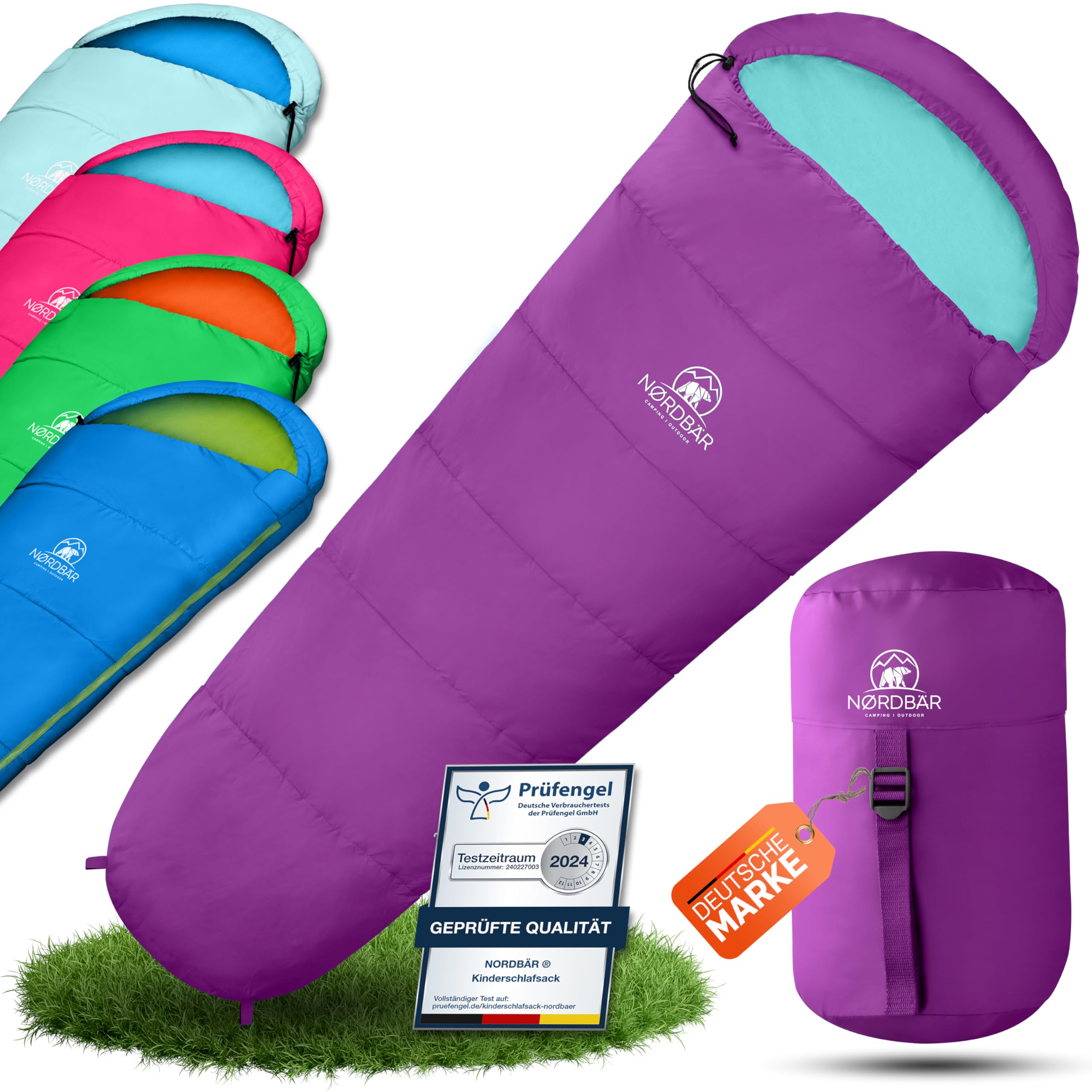 NORDBÄR® Kinderschlafsack für Jungs & Mädchen bis 145 cm Körpergröße | Innenfutter aus 100% Baumwolle | Mumienschlafsack leicht & warm | Kinder Outdoor Schlafsack [1200g] | Camping Kinderschlafsäcke