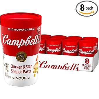 Campbell's Sipping Soup, Chicken Soup & Star Shaped Pasta, 10.75 Oz Microwavable Cup (Case of 8)