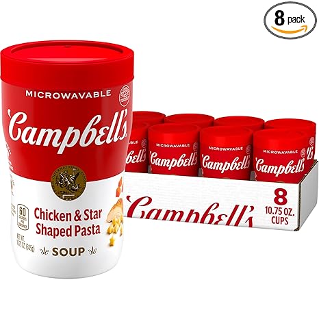 Campbell's Sipping Soup, Chicken Soup & Star Shaped Pasta, 10.75 Oz Microwavable Cup (Case of 8)