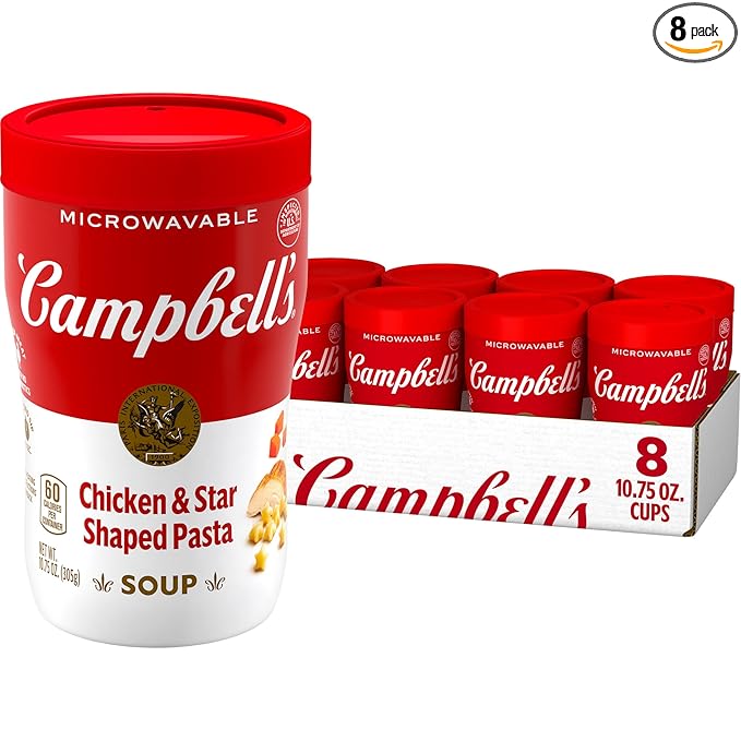 Campbell's Sipping Soup, Chicken Soup & Star Shaped Pasta, 10.75 Oz Microwavable Cup (Case of 8)