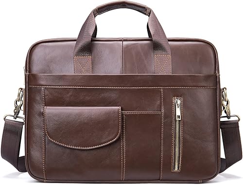 Maletín de negocios de cuero genuino, bolso de mano para laptop, Crossbody, calidad premium, diseño espacioso, opciones de transporte versátiles,