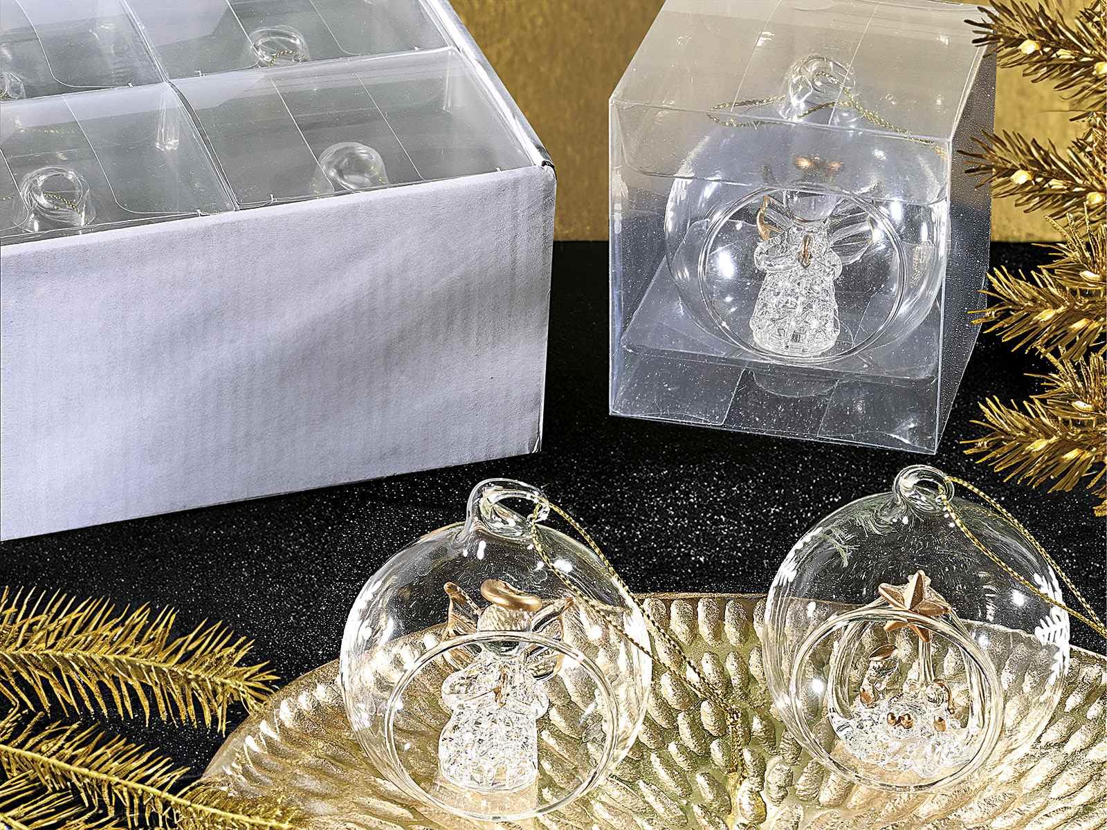 Gruppo Maruccia Juego de 16 bolas de Navidad de cristal para colgar con ángeles y natividad – Adornos para árbol, casa – Diámetro 6 centímetros