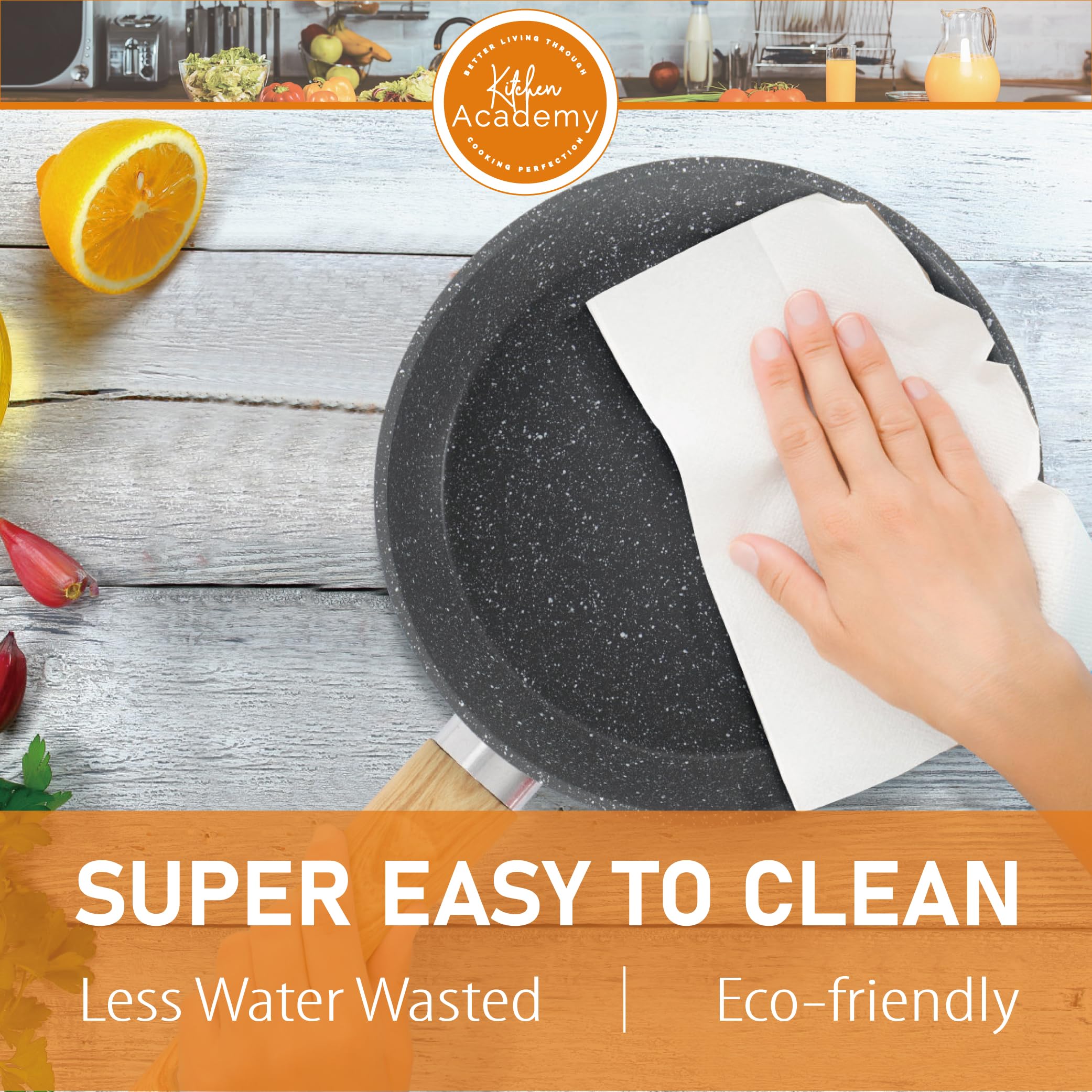 Kitchen Academy Set di pentole e padelle, 12 pezzi, con rivestimento antiaderente, set di pentole e padelle per induzione, fornelli a gas e microonde, grigio, KA-CS01-001