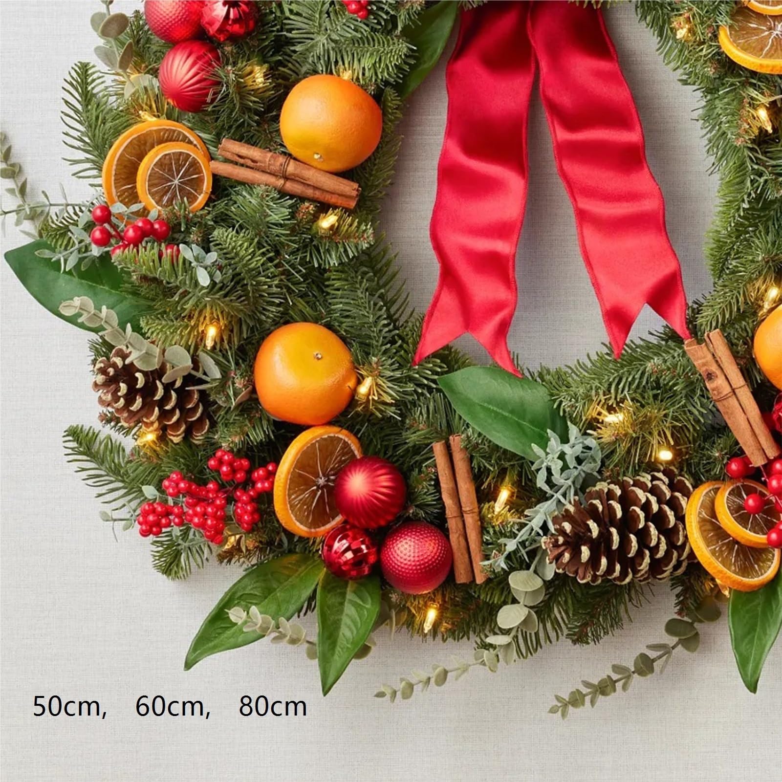Winterkranz Dekokranz Weihnachtskranz Mit Künstlichen Orangefarbenen Weihnachtskugeln Als Tischdekoration Adventskranz Christbaumschmuck(80CM)
