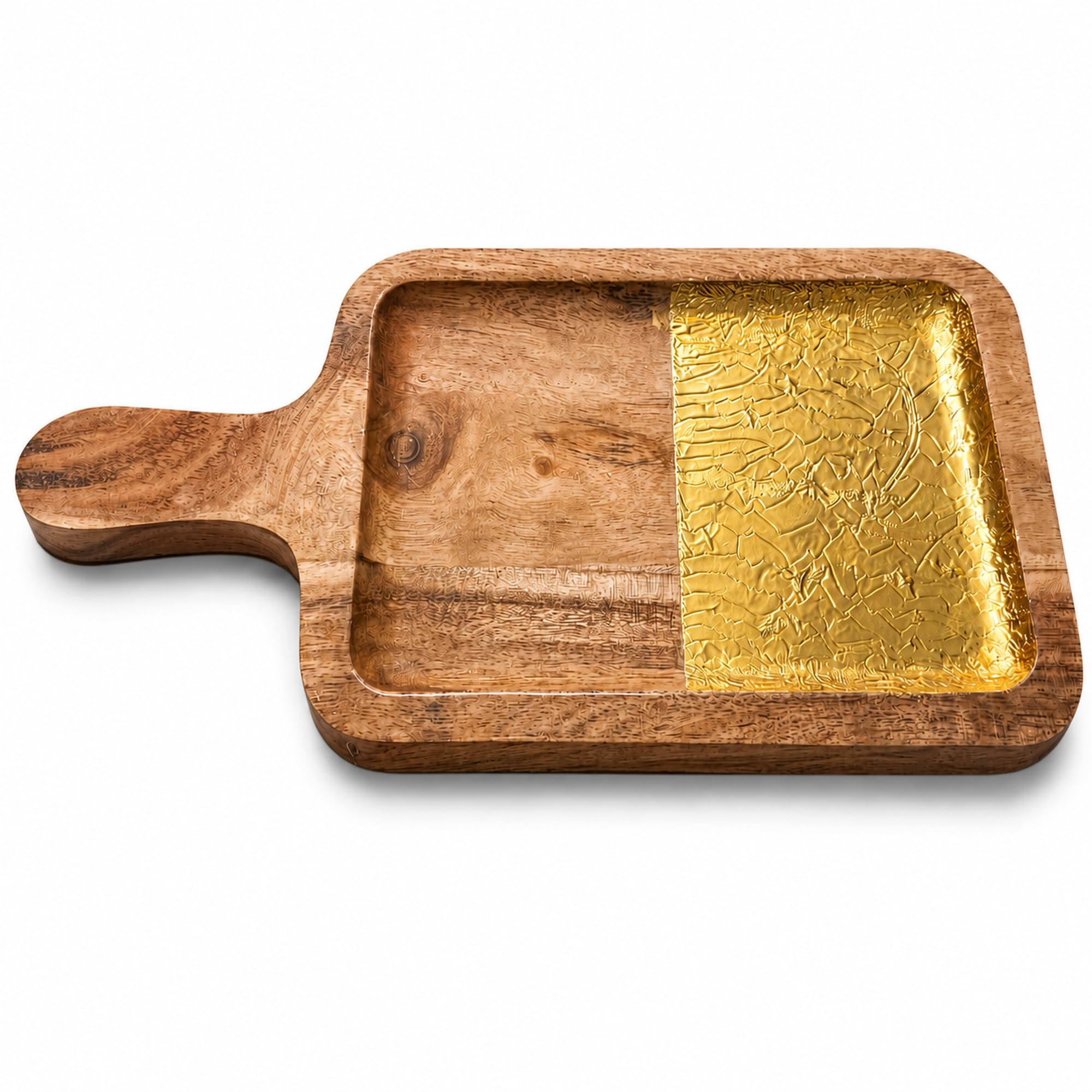 Aanaya Homecraft Rectangular Wooden Serving Platter with Gold Accent | Handled Snack Tray for Dry Fruits, Sweets, Cheese, Appetisers and Table Serving | 31 cm-picture-26