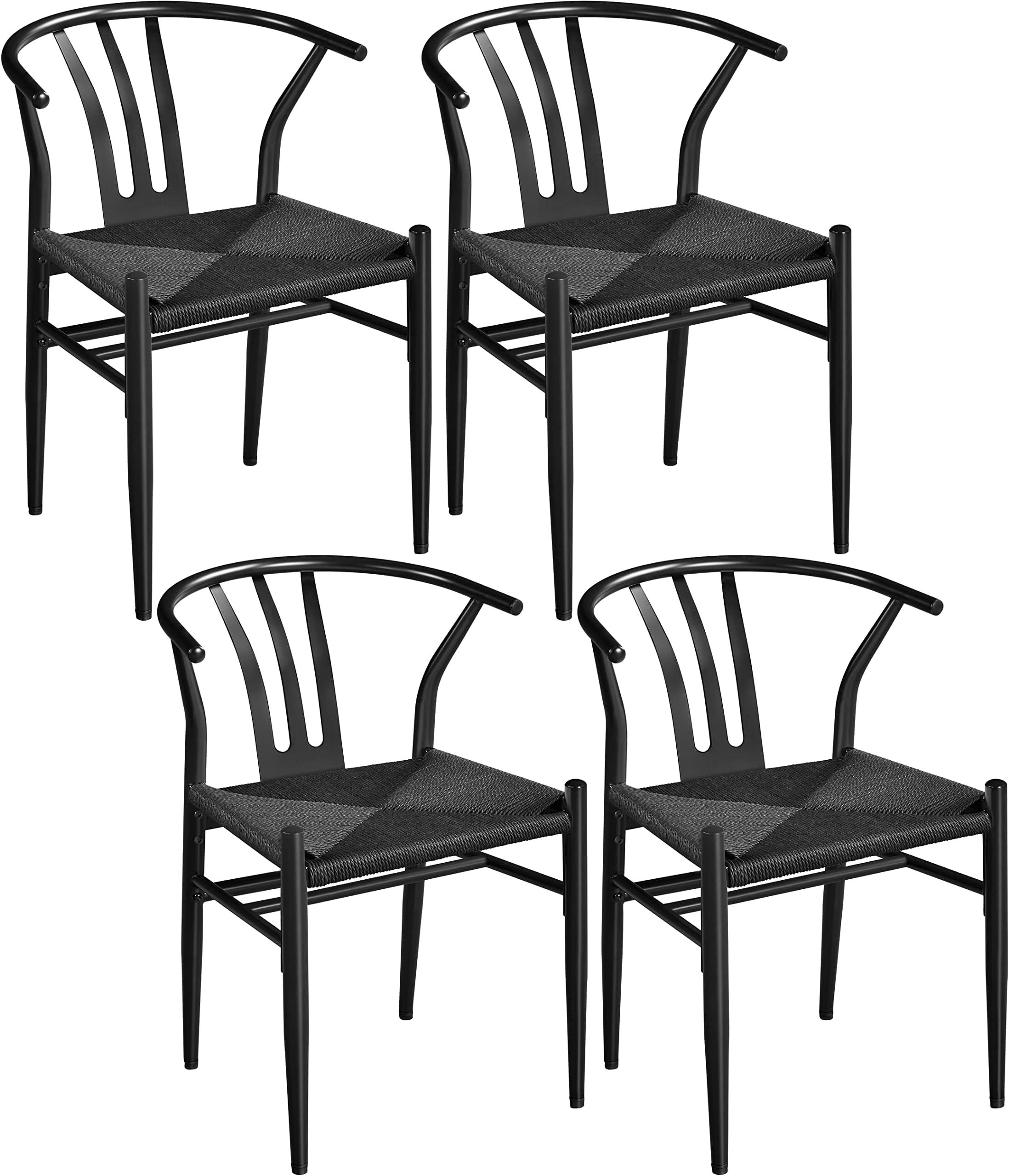 YaheetechDining Chairs Set 4, Weave Kitchen Chairs with Metal Legs for Dining Room Kitchen Living Room Home, Full Black