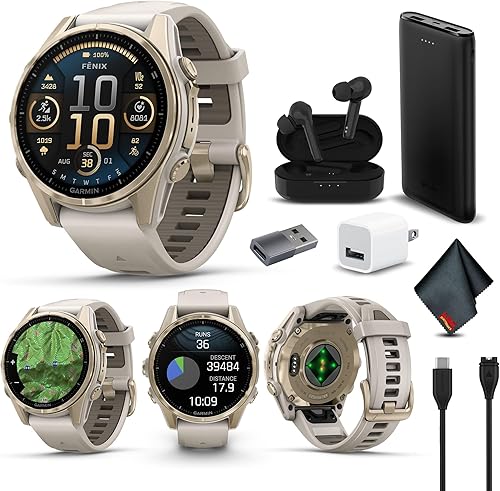 Miniatura 11 de Garmin Fenix 8 AMOLED Premium Multisport GPS Smartwatch gris pizarra con banda de silicona negra, linterna LED incorporada, paquete de reloj negro,