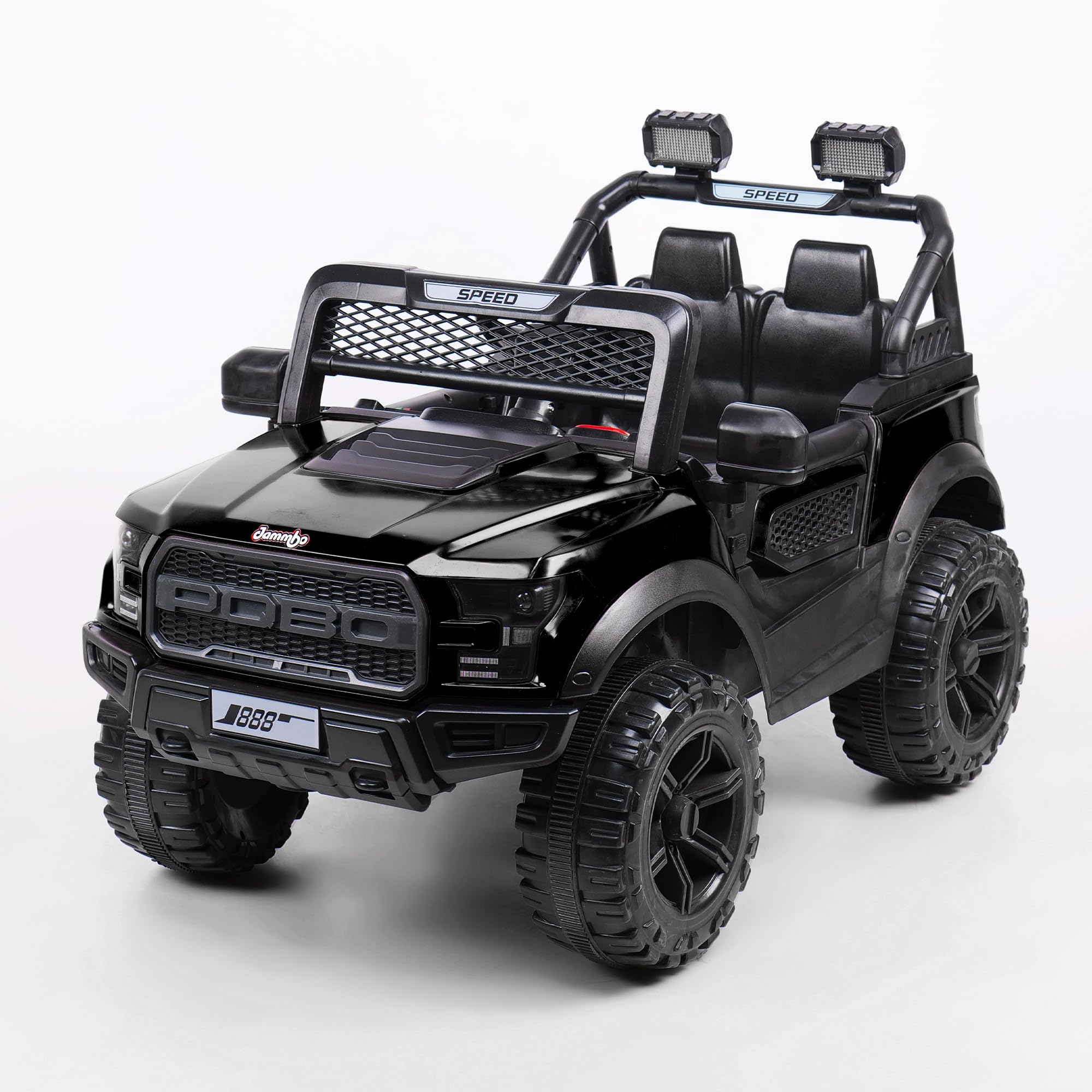 Jammbo POBO Battery Operated Premium Jeep for Kids - Ride on Toy Car with Bluetooth Music & Light - Electric Car Jeep Battery Car for Kids to Drive - Dual Control Mode Car (2 to 8 Years) - Black