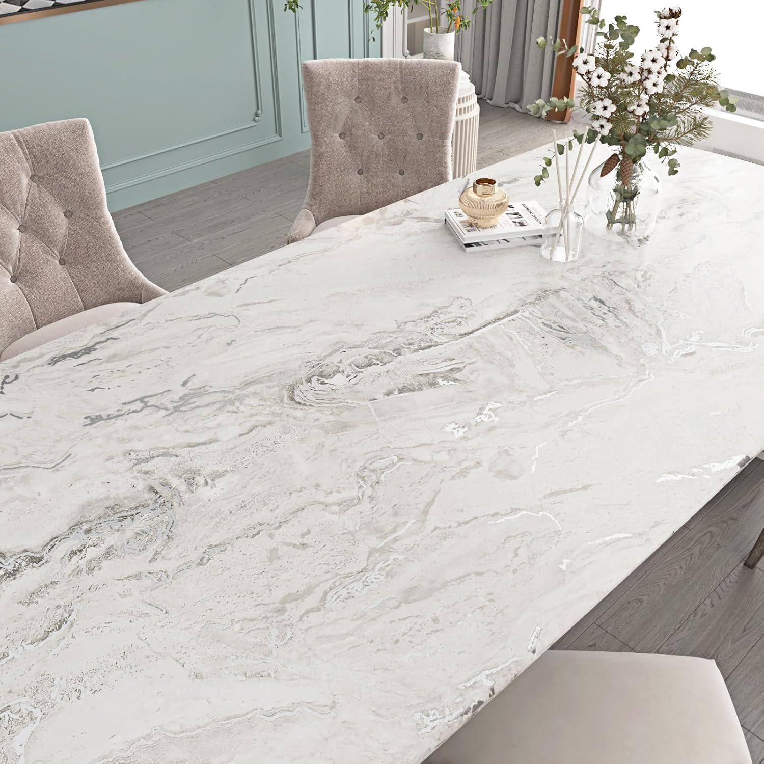 Wallercity Matte Beige Silver Liquid Marble Contact Paper for Countertops Marble Peel and Stick Wallpaper for Kitchen Countertop Waterproof Self-Adhesive Wallpaper for Bathroom Table Tops 24''x118''