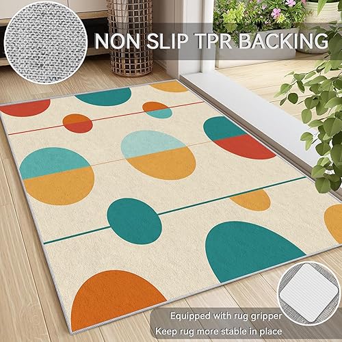 Miniatura 8 de Alfombras modernas de mediados de siglo para dormitorio, alfombras retro coloridas lavables para sala de estar, 5 x 7 pies, alfombra de área de