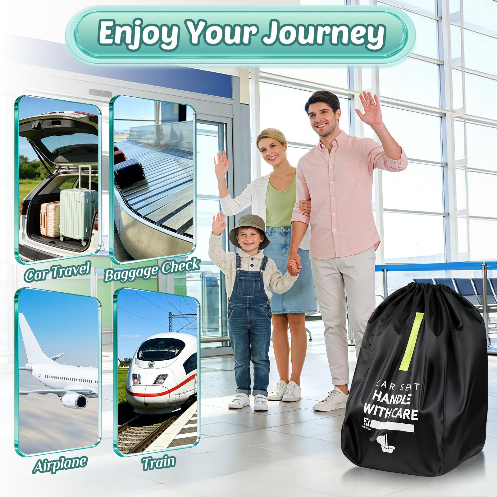 Guiseapue Borsa da viaggio per seggiolini per auto aereo: borsa per seggiolini per auto premium per viaggi ad aria si adatta a tutti i corrieri per neonati e booster e convertibili, copertura del