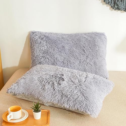 Miniatura 24 de Juego de funda de edredón rosa esponjosa tamaño Queen – Juego de ropa de cama de felpa de pelo sintético rosa de 3 piezas