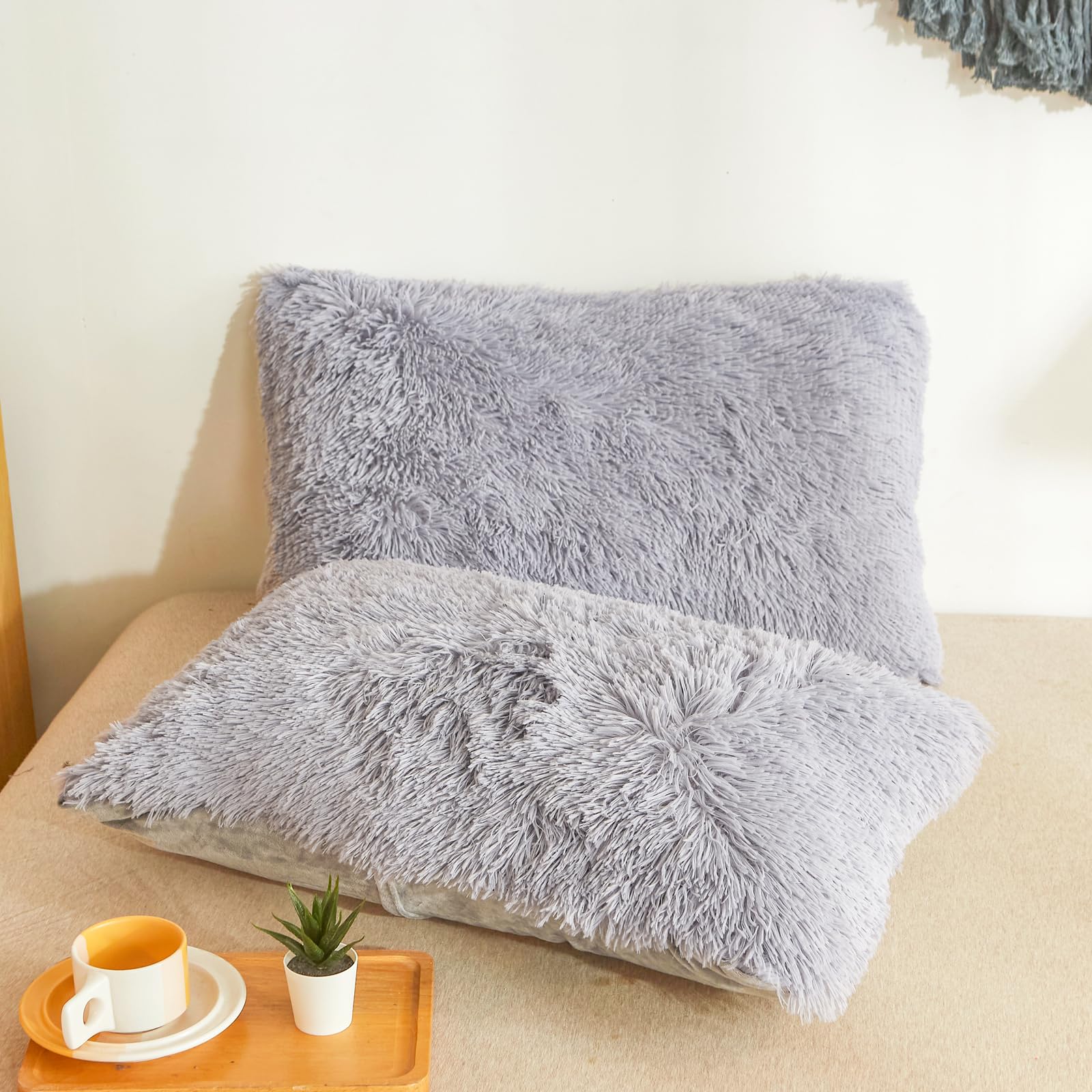 ふわふわ枕 Amazon.co.jp: グレーのふわふわ枕、柔らかい装飾フェイクファー