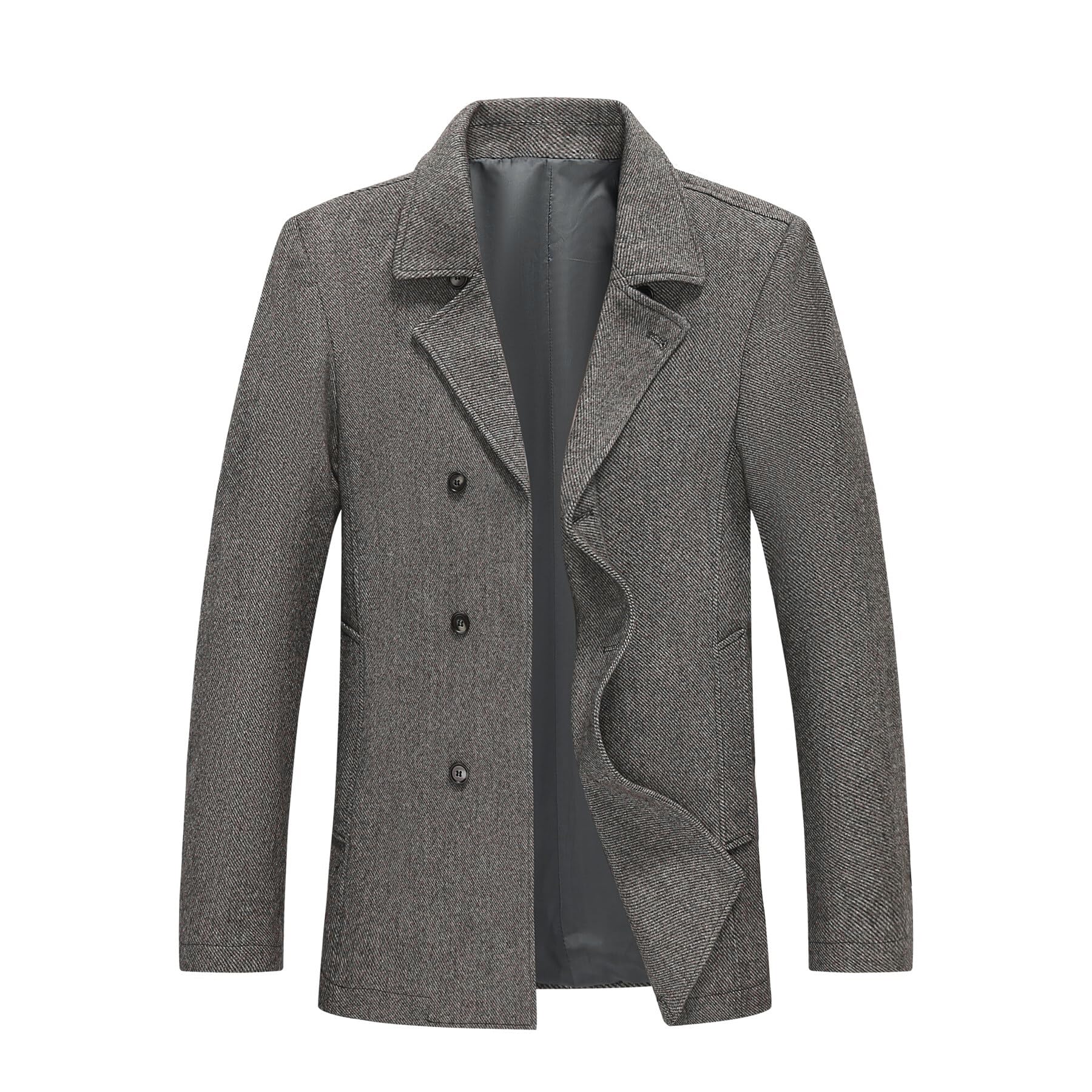 Allthemen Cappotto Invernale da Uomo Caldo Trench Doppiopetto in Tweed a Spina di Pesce Cappotto in Misto Lana con Colletto a Tacca
