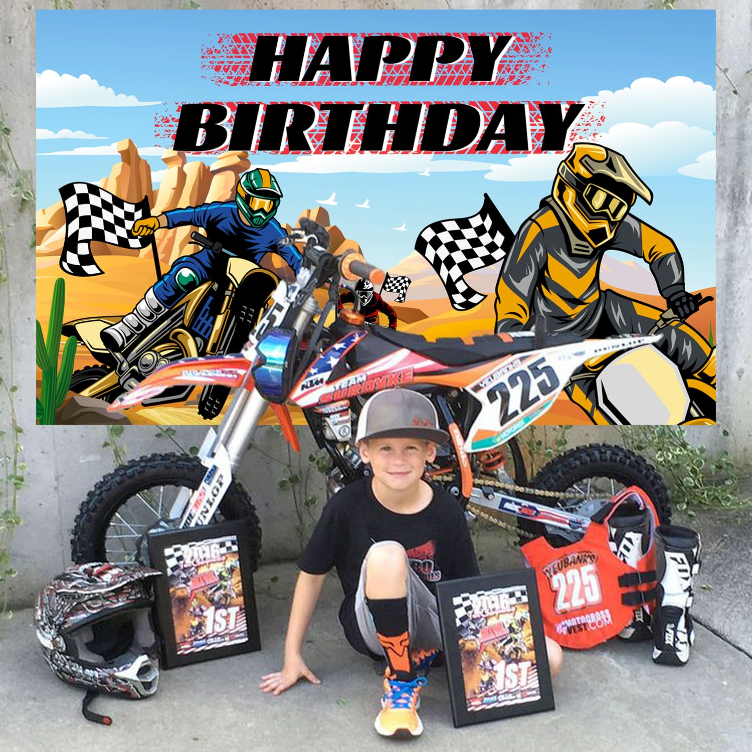 Dirt Bike Party Decoration Motocross Birthday Party Supplies, Dirt Bike Party Decoration Motocross Birthday Party Supplies Dirt Bike Racing Birthday Banner Backdrop Banner Motocross Racing Banner Happy Birthday 5 thumbnail image