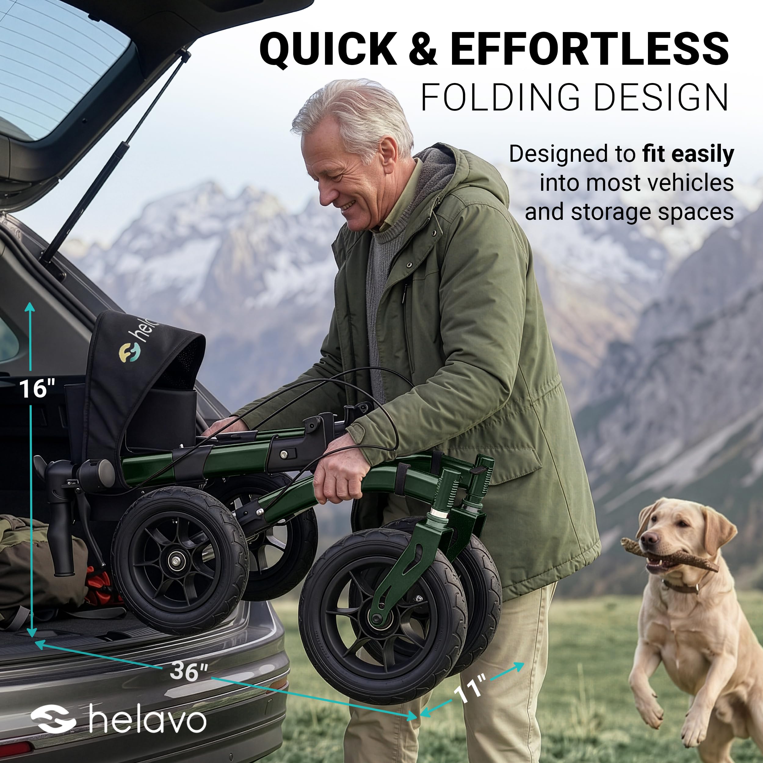 Helavo All Terrain Walker, 12" Pneumatic Tires, Outdoor Rollator Walker — Amazon image 5