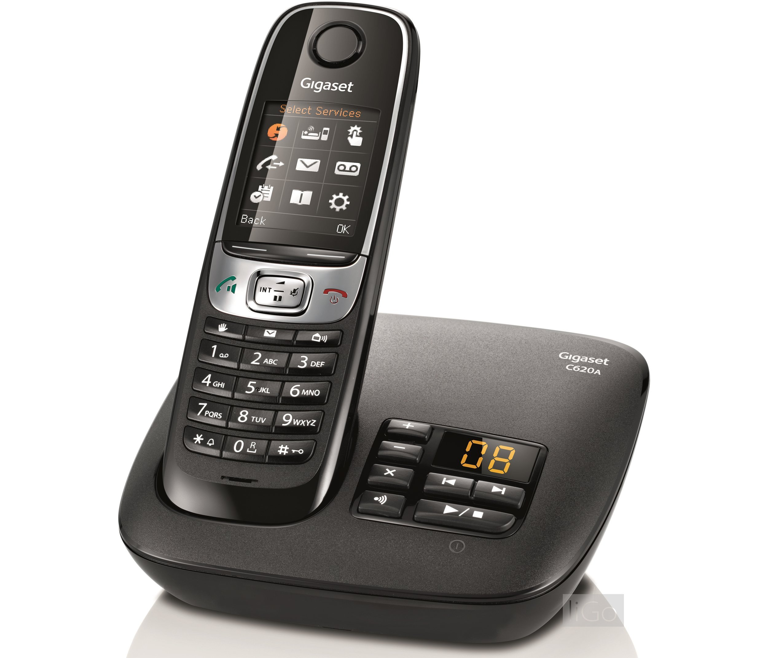 Gigaset C620A Cordless mit 1,8 Telefonbuch 250 Namen Display und Anrufbeantworter, Baby-Monitor Funktion – Schwarz